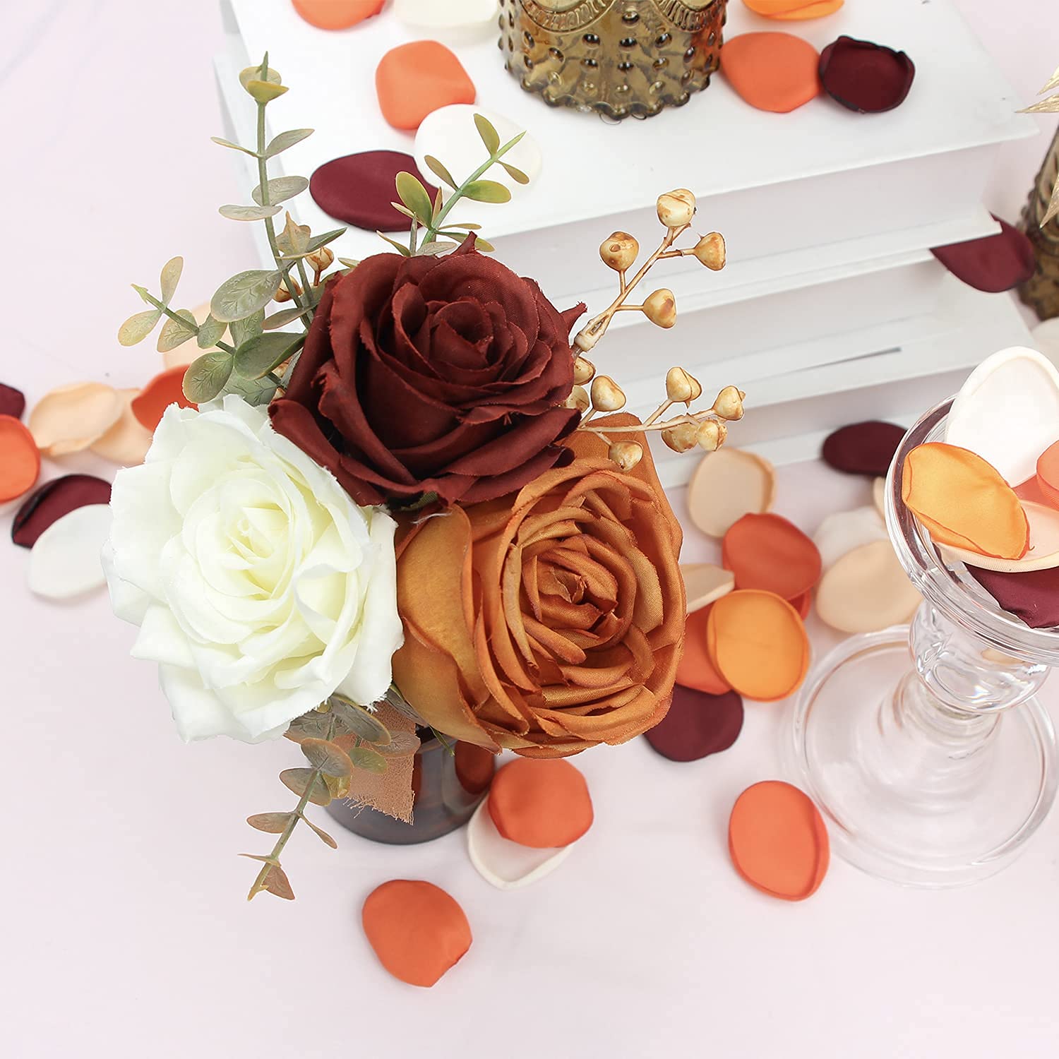 400pcs Burnt Orange Silk Rose Petals - Fall Wedding Decor, Artificial Flower Petals for Wedding Aisle, Flower Girl, Cake Decoration & Autumn Party Scatter