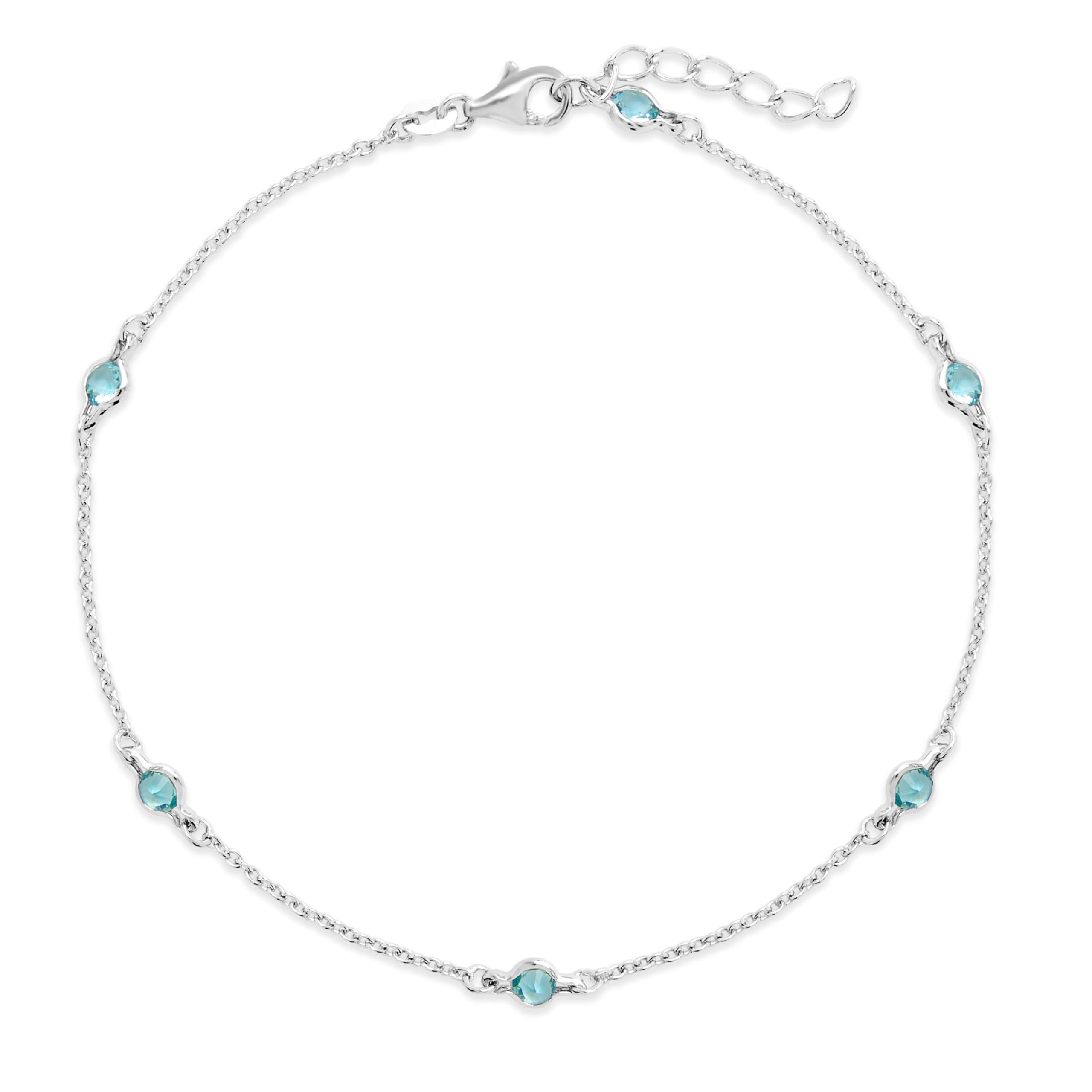 Sparkling Blue Topaz CZ Studded Chain Ankle Bracelet for Women - Elegant Jewelry Gift for Mom, Wife, Girlfriend - Perfect for Weddings, Parties & Special Occasions