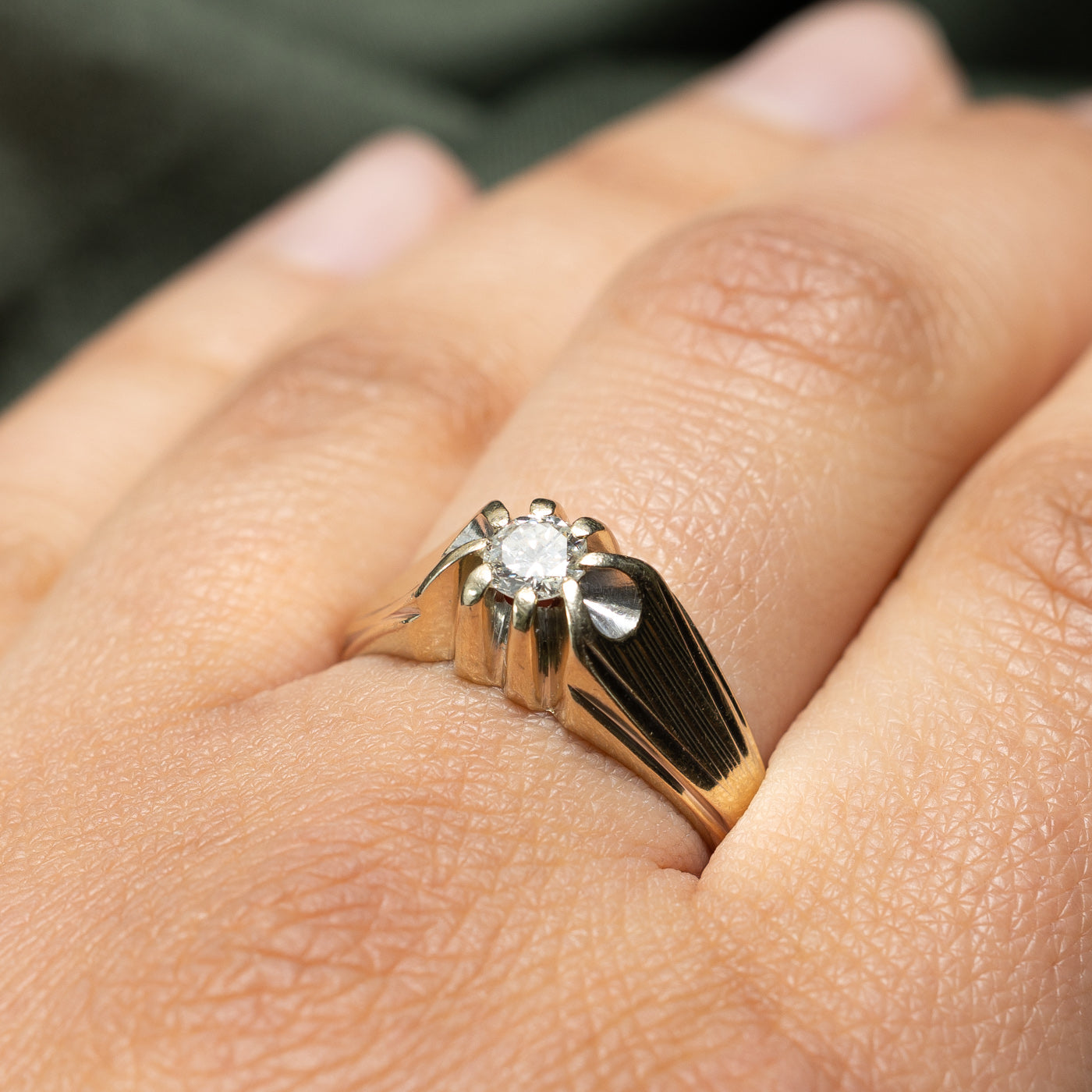 0.35ct Belcher Set Diamond Textured Ring - Size 10 | Elegant Stackable Band for Women | Perfect for Weddings, Anniversaries & Everyday Wear