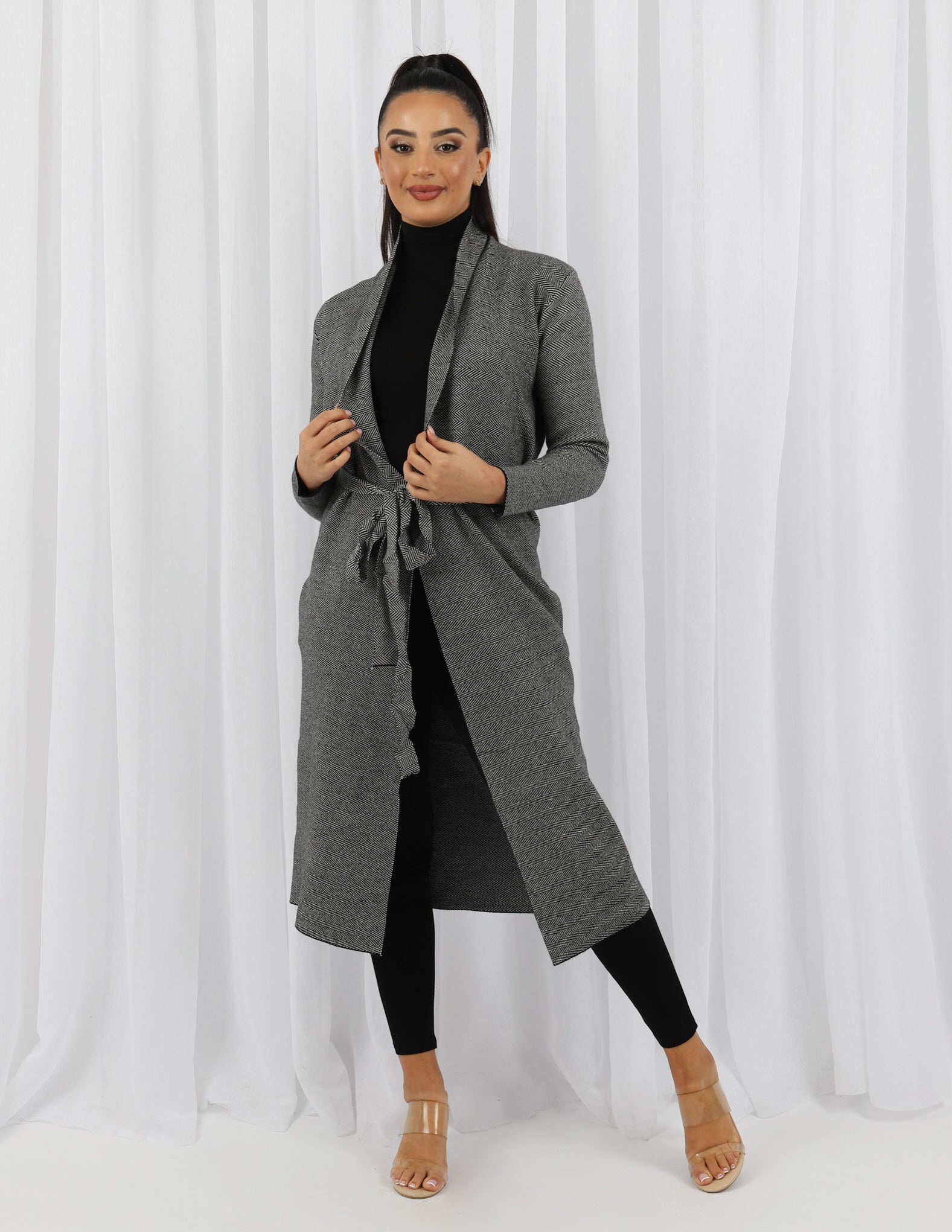 Stylish Smokey Knit Tie Cardigan for Women - Cozy & Elegant Fall Fashion Sweater - Perfect for Office, Date Night & Casual Outfits