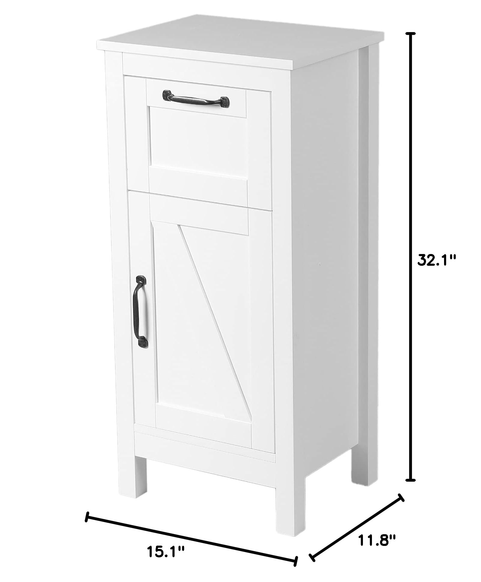 LuxenHome White MDF Wood Bathroom Storage Cabinet with 1 Door - Space Saving Organizer for Towels, Toiletries & Cleaning Supplies in Small Bathrooms