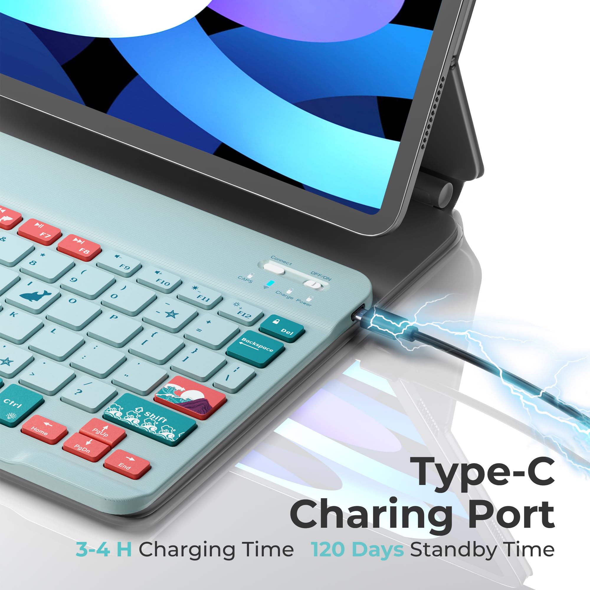 Ultra-Thin Bluetooth Keyboard for iPad 10th/9th/8th/7th Gen, iPad Pro, iPad Air 13/11 inch & iPad Mini - Rechargeable Wireless Keyboard Compatible with iOS/Android Devices | Perfect for Home Office, Travel & Remote Work