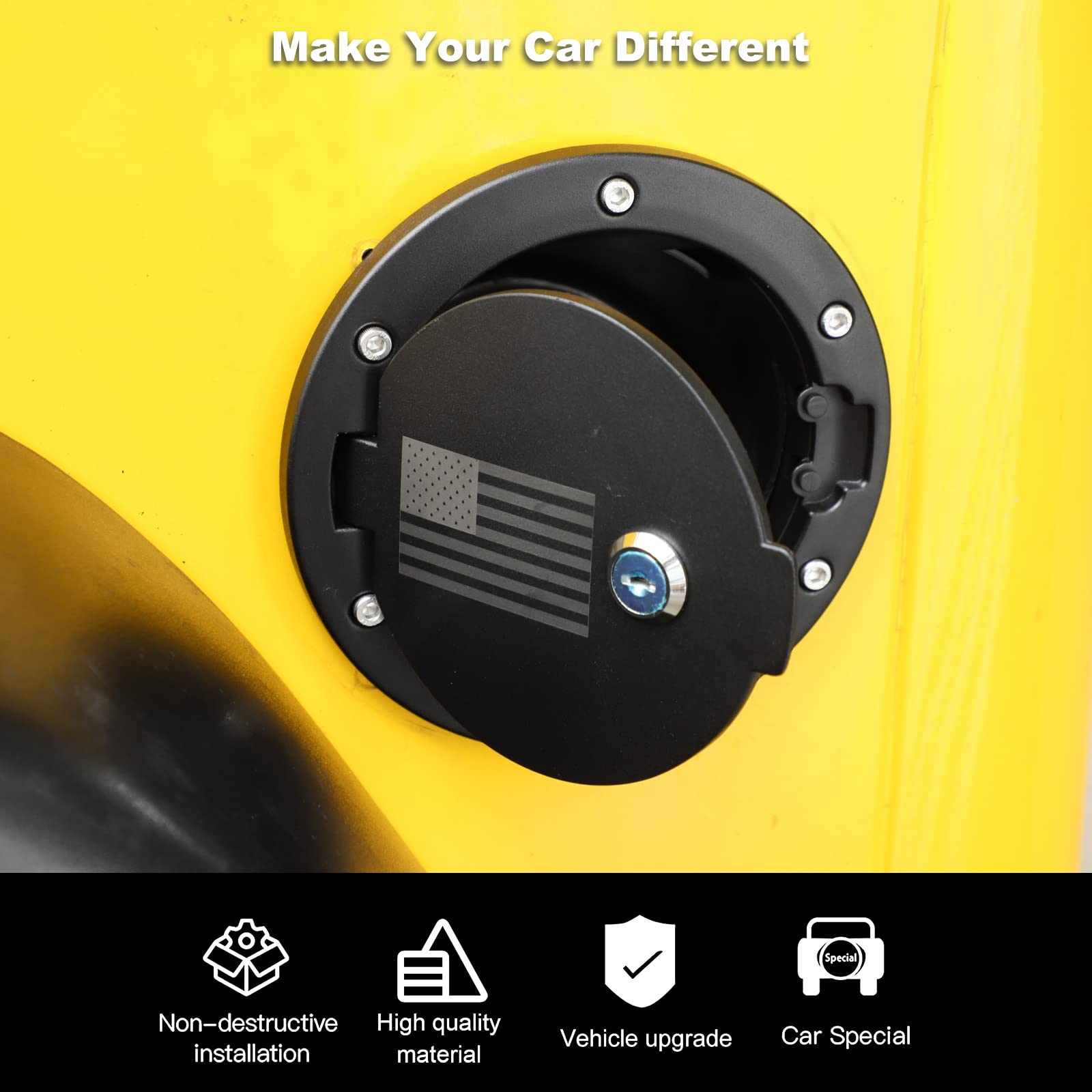 Jeep Wrangler TJ 1997-2006 Fuel Filler Door Locking Gas Tank Cap Cover with US Flag Design - Durable Exterior Accessory for Off-Road Protection & Style Enhancement | Perfect for Jeep Enthusiasts & Patriotic Drivers