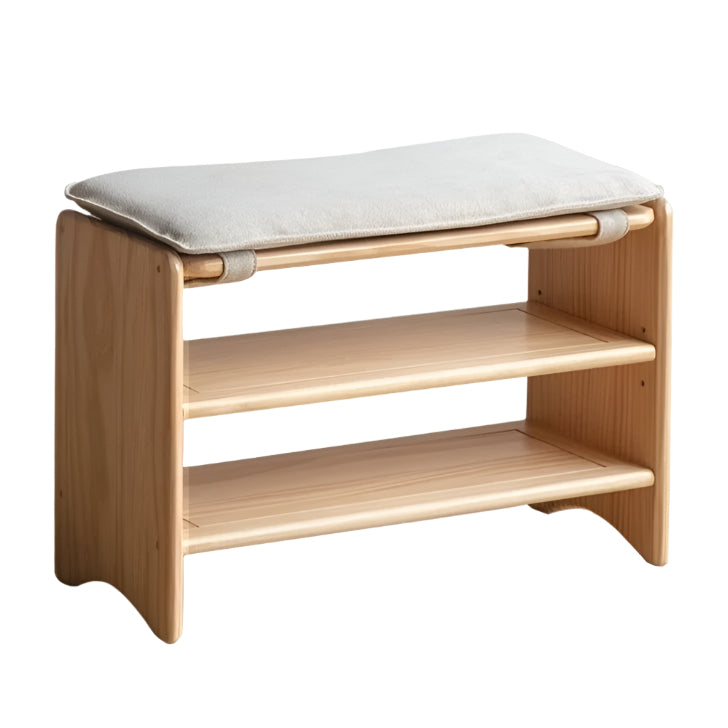 Solid Pine Wood Shoe Bench - 3-Tier Rustic Entryway Shoe Rack with Storage Shelf | Perfect for Mudroom, Hallway & Closet Organization (Natural Wood Finish)