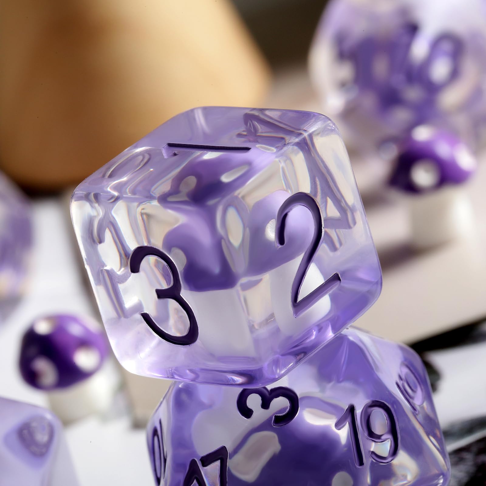 7PCS Purple Mushroom Resin Dice Set for D&D, Dungeons & Dragons, DNDND - RPG Tabletop Games with Velvet Gift Bag - Perfect for Fantasy Role-Playing & Board Game Nights