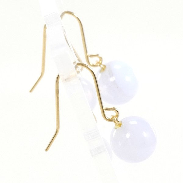 18K Yellow Gold Blue Lace Agate Earrings - Elegant Dangle Jewelry for Women | Perfect for Weddings, Parties & Special Occasions