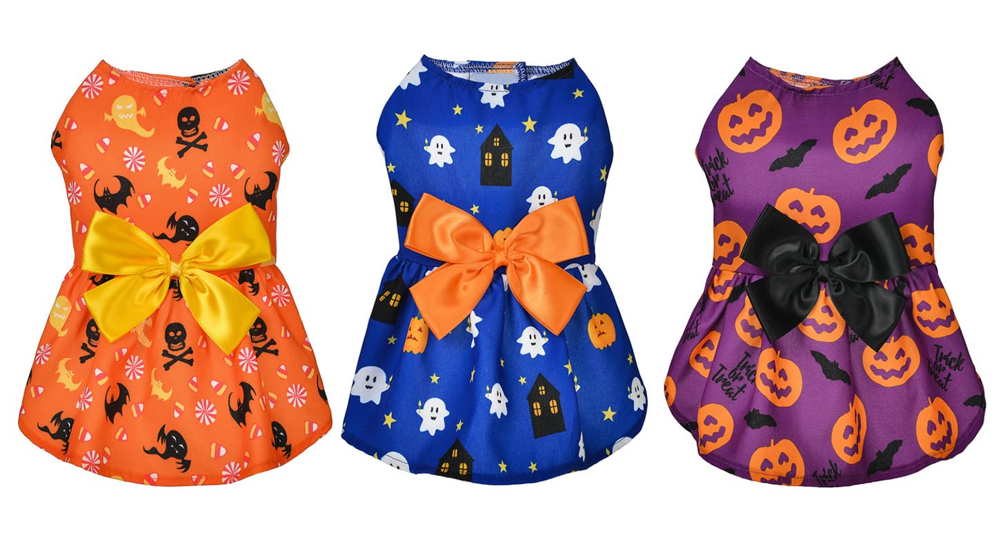 XIAOYU 3-Piece Halloween Dog Costume Set - Skeleton, Ghost & Pumpkin Pet Dresses for Small Dogs & Cats (XL) | Holiday Party Outfit for Puppies - Perfect for Halloween Parties, Pet Parades & Photo Shoots