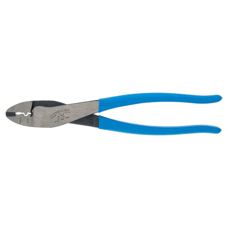 Channellock 9.5-Inch High Leverage Crimping Pliers - Professional Wire Crimper Tool for Electrical, Automotive & DIY Projects (Model 909) - Perfect for Wiring, Connectors & Cable Repairs