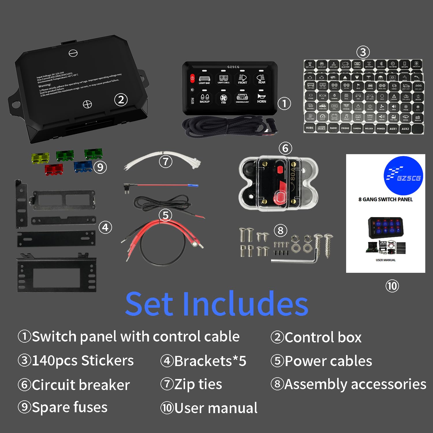 8 Gang Switch Panel with Electronic Relay System - 60A Waterproof IP65 12V/24V - Constant & Momentary Strobe Modes - Backlight Color Changing - Universal for Truck, UTV, SUV, Boat & Offroad - Perfect for Off-Road Adventures & Marine Applications