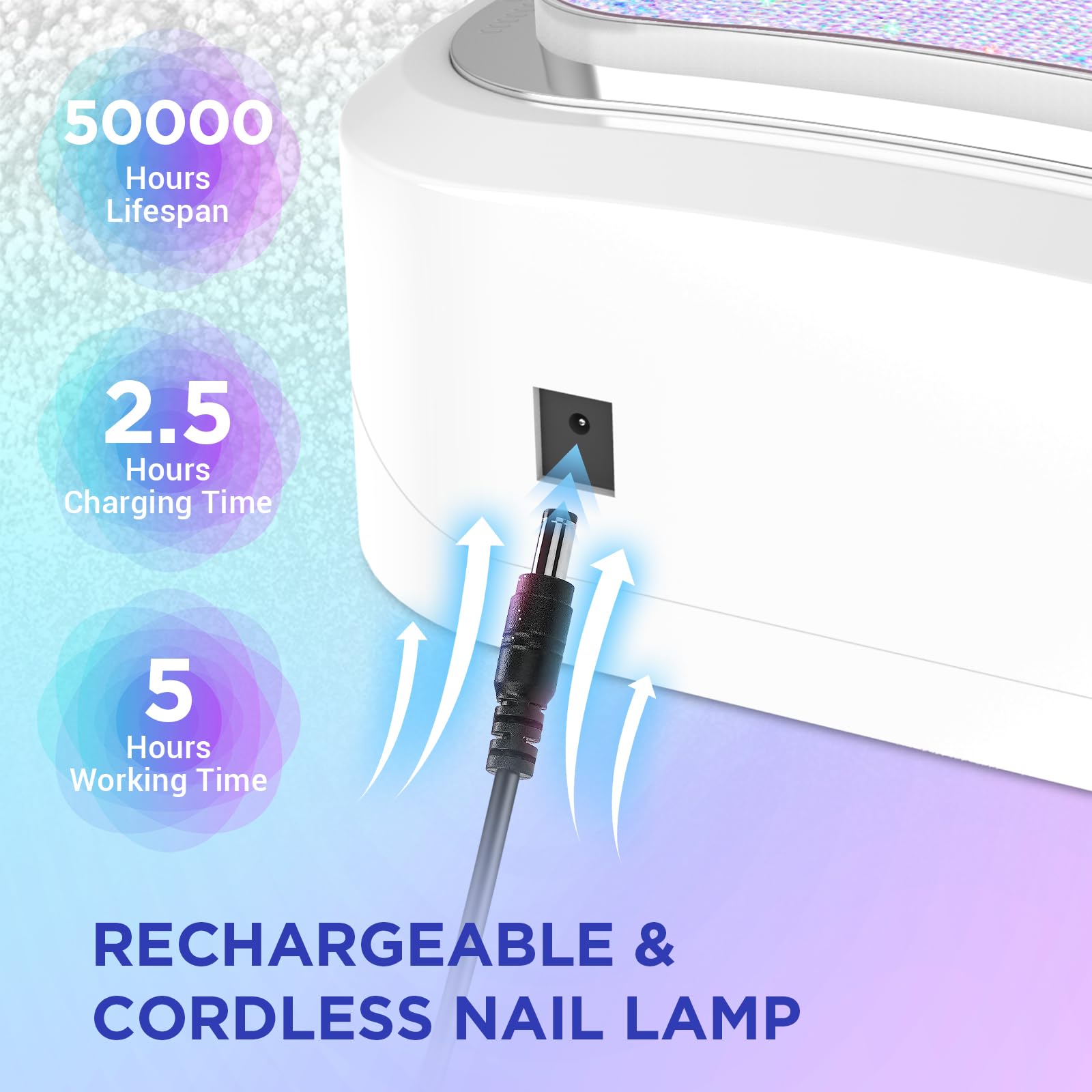 120W Cordless UV LED Nail Lamp for Gel Nails - Rechargeable with 4 Timer Modes & Sparkling Rhinestone Design | Perfect for Home Manicures, Salon Nail Art & Gel Polish Curing