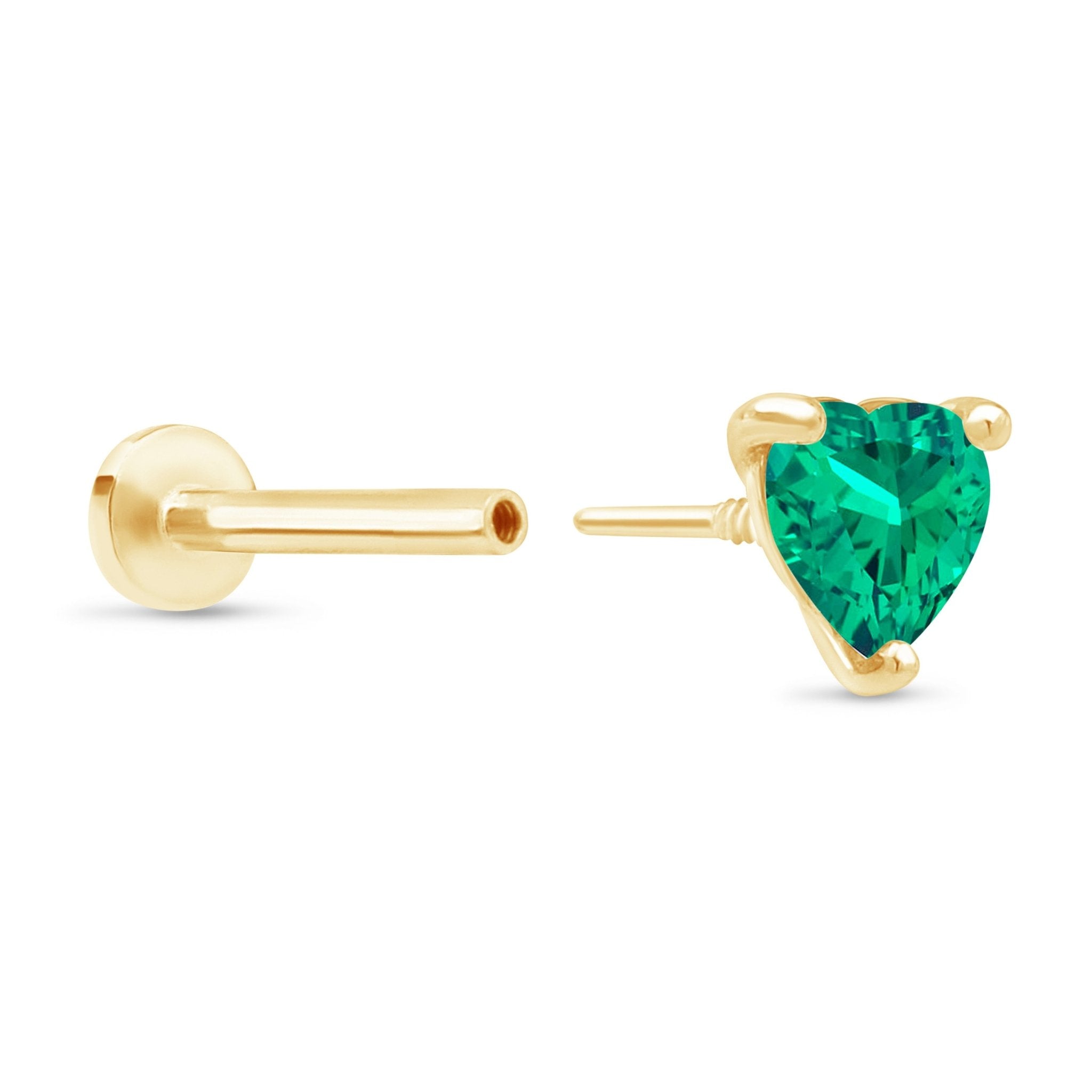 14K Solid Yellow Gold Emerald Heart Stud Earrings for Women - Perfect for Valentine's Day Gifts, Anniversary Presents & Everyday Elegance