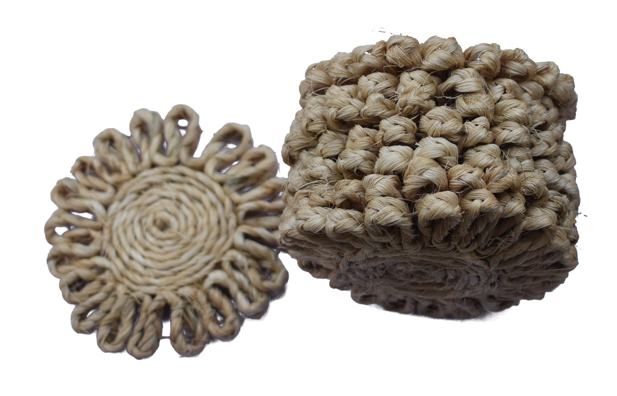 MARSHLAND Handcrafted 10cm Round Jute Coasters Set of 12 - Natural Fiber Drink Coasters for Dining Table, Coffee & Tea - Perfect for Home Decor, Kitchen, Office & Party Use