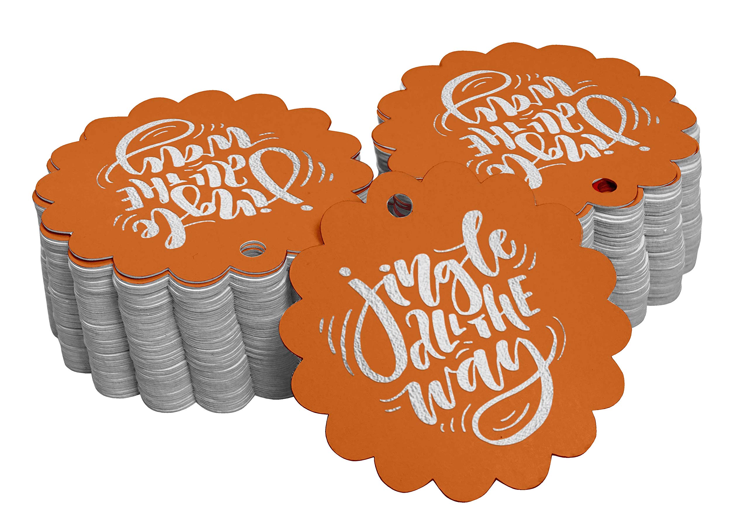 100pcs Silver Foil Christmas Gift Tags - Jingle All The Way Holiday Favor Tags for DIY Crafts, Gift Wrapping & Party Decorations (Perfect for Xmas Presents, Stocking Stuffers & Tree Ornaments)