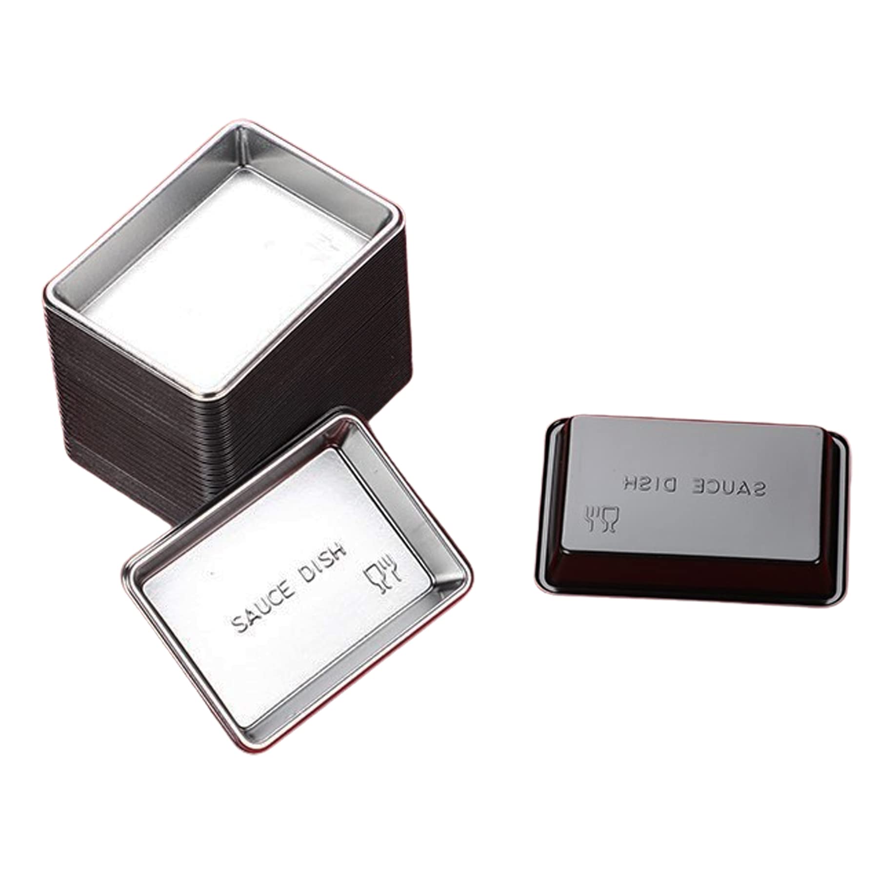 MGGi 100 Pack Disposable Rectangle Sauce Dishes - Mini Dipping Dessert Plates, Soy Sauce Bowls, Seasoning Dishes for Sushi, Appetizers, Parties, Restaurants & Home Use - Silver