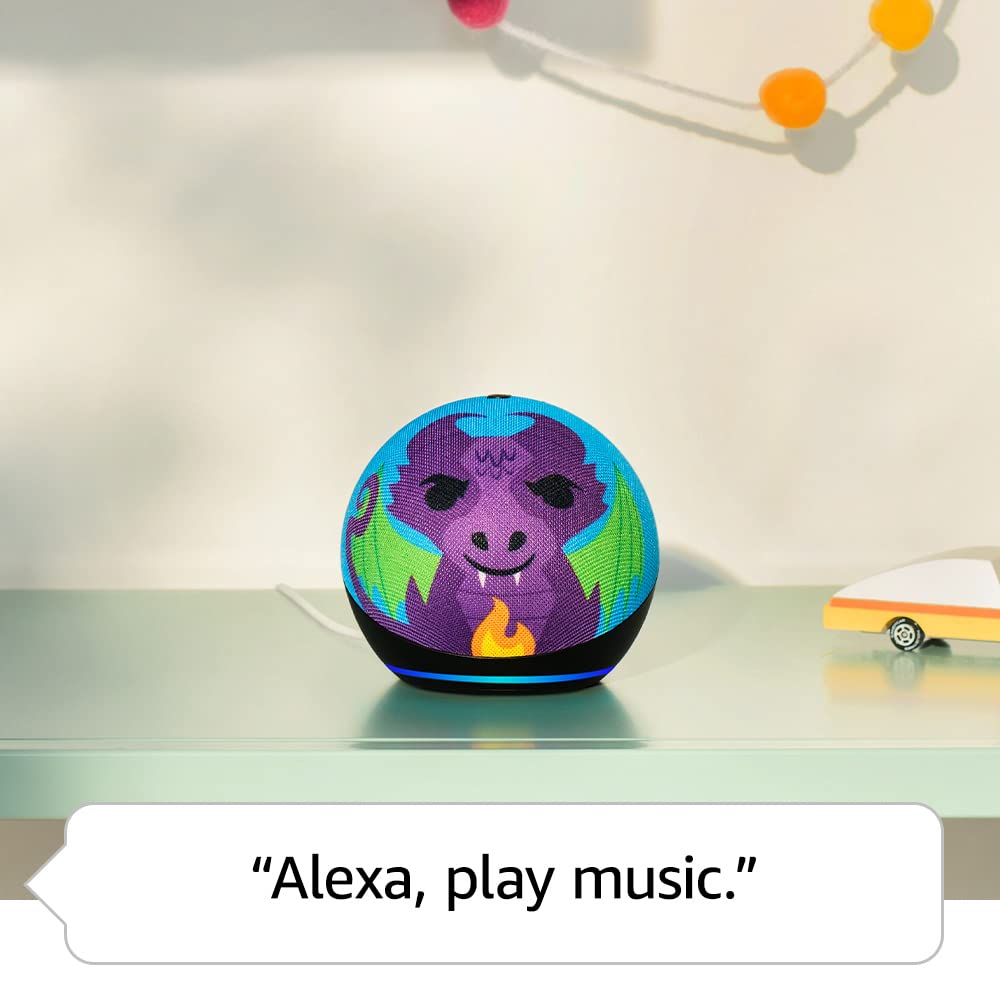 Echo Dot Kids (5th Gen) - Wi-Fi & Bluetooth Smart Speaker with Alexa, 1-Year Amazon Kids+ Subscription - Dragon Design | Fun Learning & Entertainment for Kids