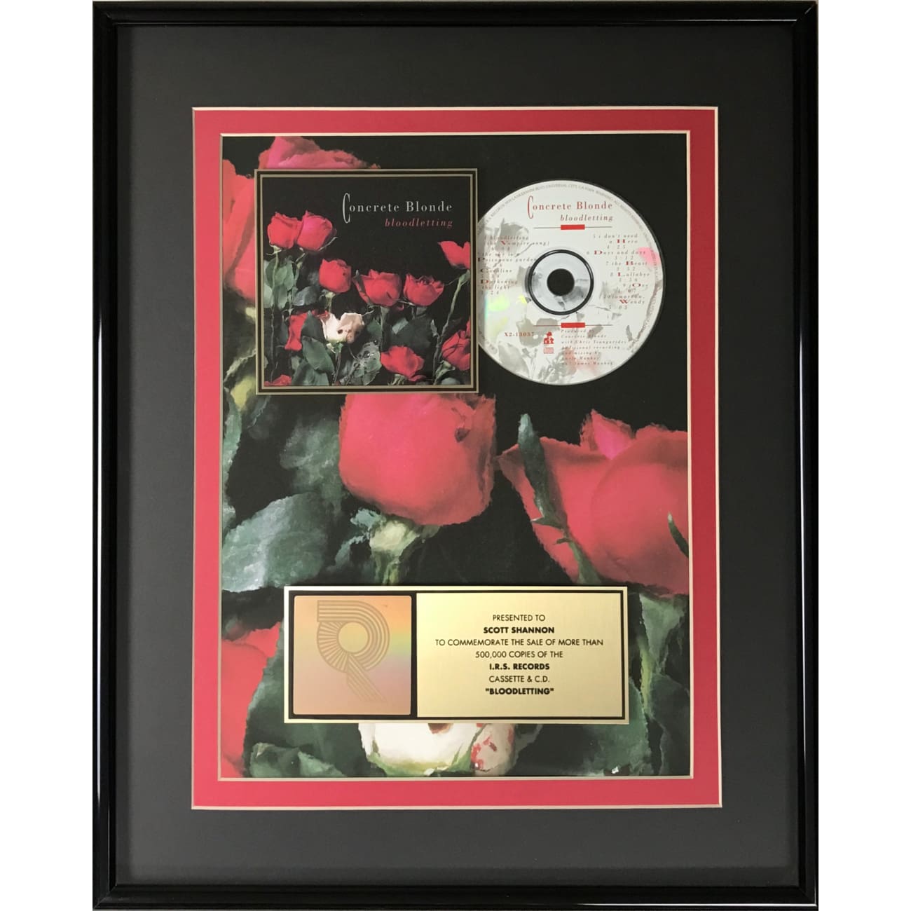Concrete Blonde Bloodletting RIAA Gold Album Award - Certified Music Collectible for Fans & Display