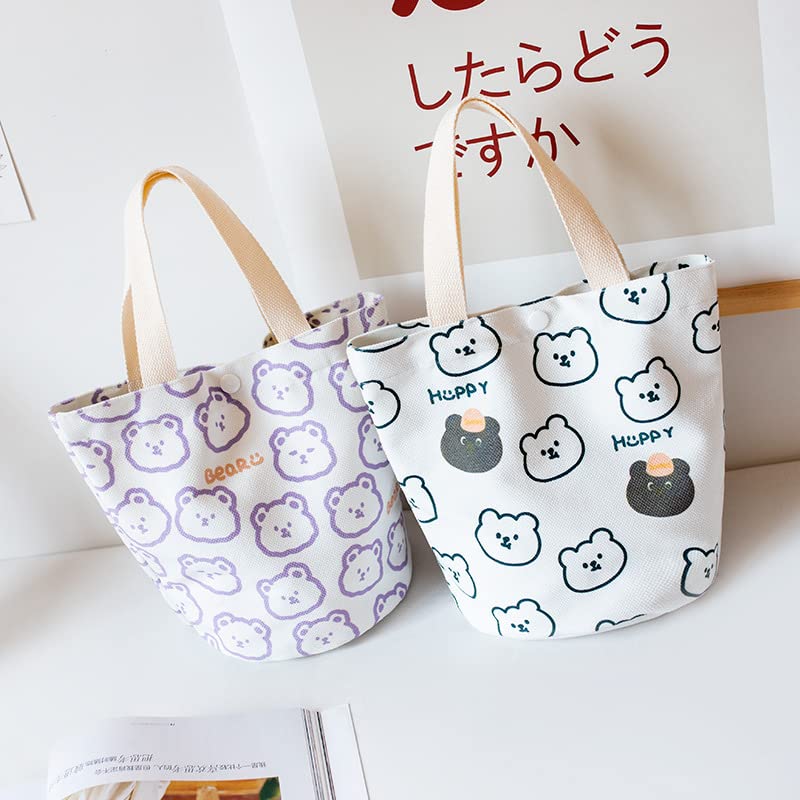 Cute Bunny Print Canvas Tote Bag - Kawaii Mini Shoulder Bag for Women & Girls - Y2K Aesthetic Grocery Shopping Bag - Perfect for School, Beach & Daily Use