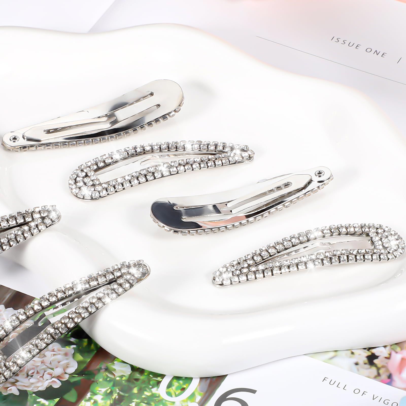 2.4 Inch Rhinestone Hair Clips for Women - 6PCS Silver Snap Barrettes, Sparkly Hair Pins for Girls & Women - Perfect for Weddings, Parties & Daily Hair Accessories