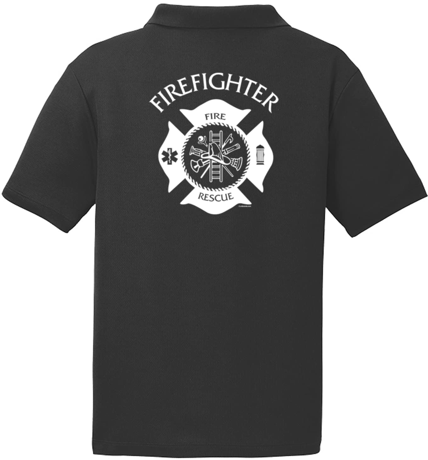 Firefighter Rescue Textured Polo Shirt - Front & Back Print - Comfortable Work Uniform for EMTs, First Responders & Fire Department Personnel