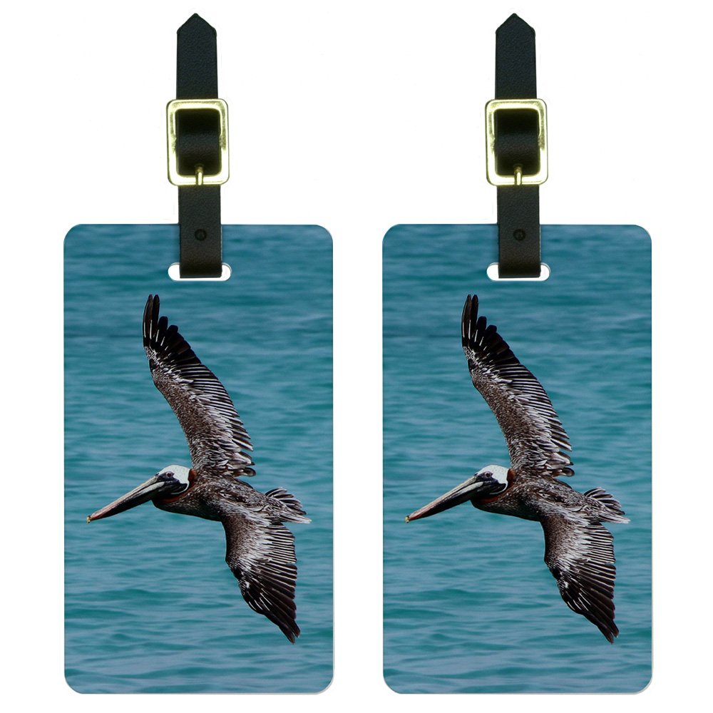 Brown Pelican Flying Luggage Tags - Durable Suitcase ID Tags Set of 2 for Travel Accessories | Perfect for Carry-On Bags, Backpacks & Suitcases | Waterproof & TSA-Approved