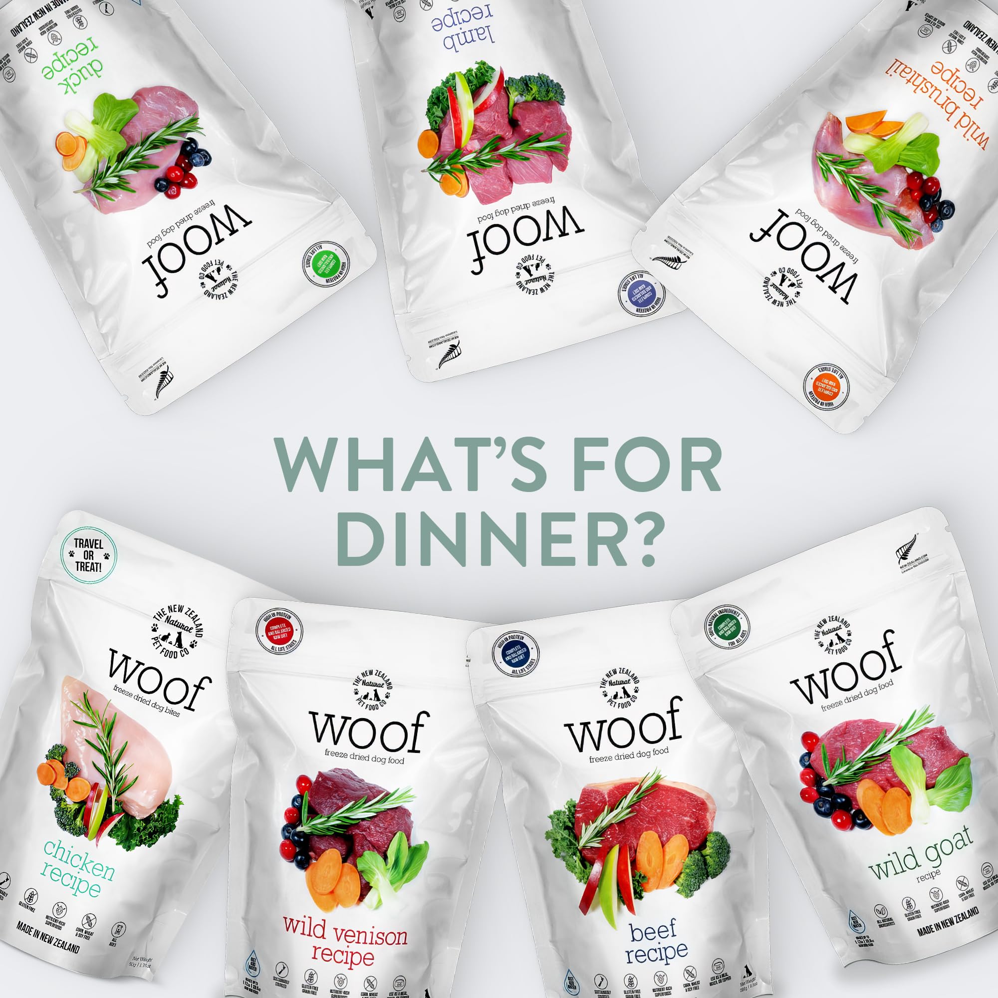 WOOF Freeze Dried Dog Food - Chicken Recipe, High Protein Dog Treats & Snacks, Grain-Free Dog Food Toppers & Meals, 2.2 lb - Perfect for Training, Travel & Daily Nutrition for Small to Large Dogs