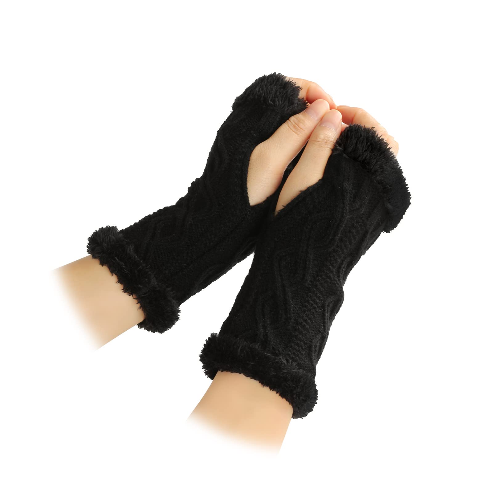 Andiker Women's Fingerless Knit Gloves - Winter Plush Mittens with Thumb Hole for Wrist Warmth | Perfect for Outdoor Activities, Driving, Typing & Cold Weather Fashion