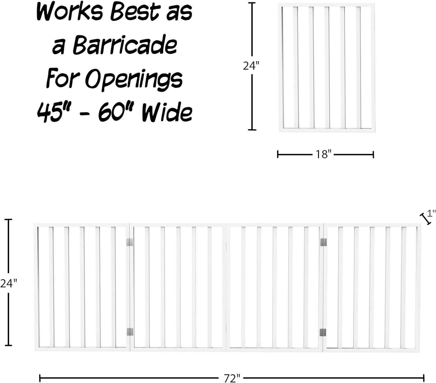 4 Panel Foldable Pet Gate for Dogs & Cats - 72x24 Inch Freestanding Indoor Dog Fence for Stairs, Hallways, Doorways - Retractable Wooden Gate (White) - Perfect for Home Safety & Pet Containment