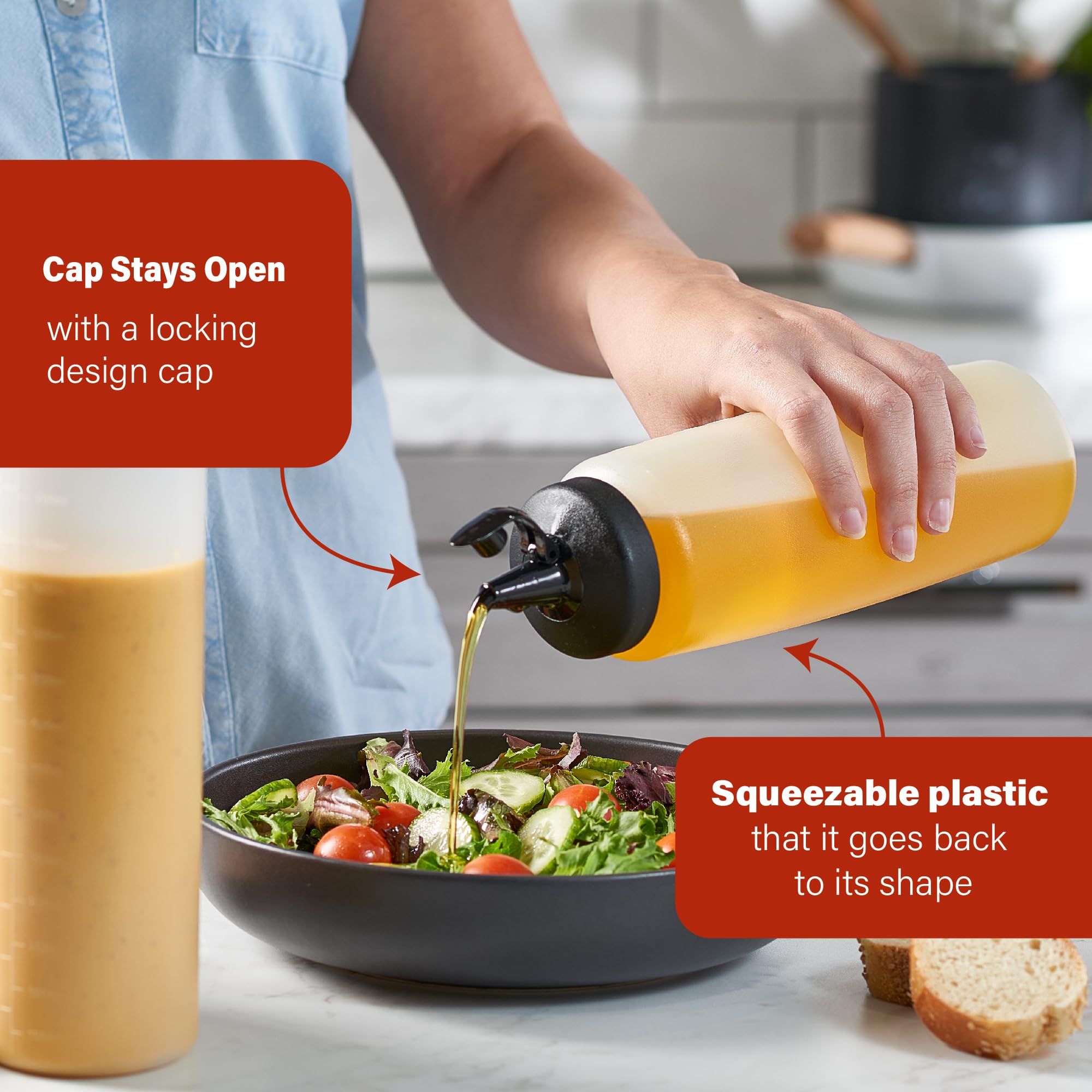 4 Pack 24 Oz Condiment Squeeze Bottles - Leak Proof Snap Cap, Clear Plastic Sauce Dispenser Bottles for Ketchup, Mustard, BBQ, Salad Dressing | Perfect for Restaurants, Home Kitchen & Outdoor BBQ Parties