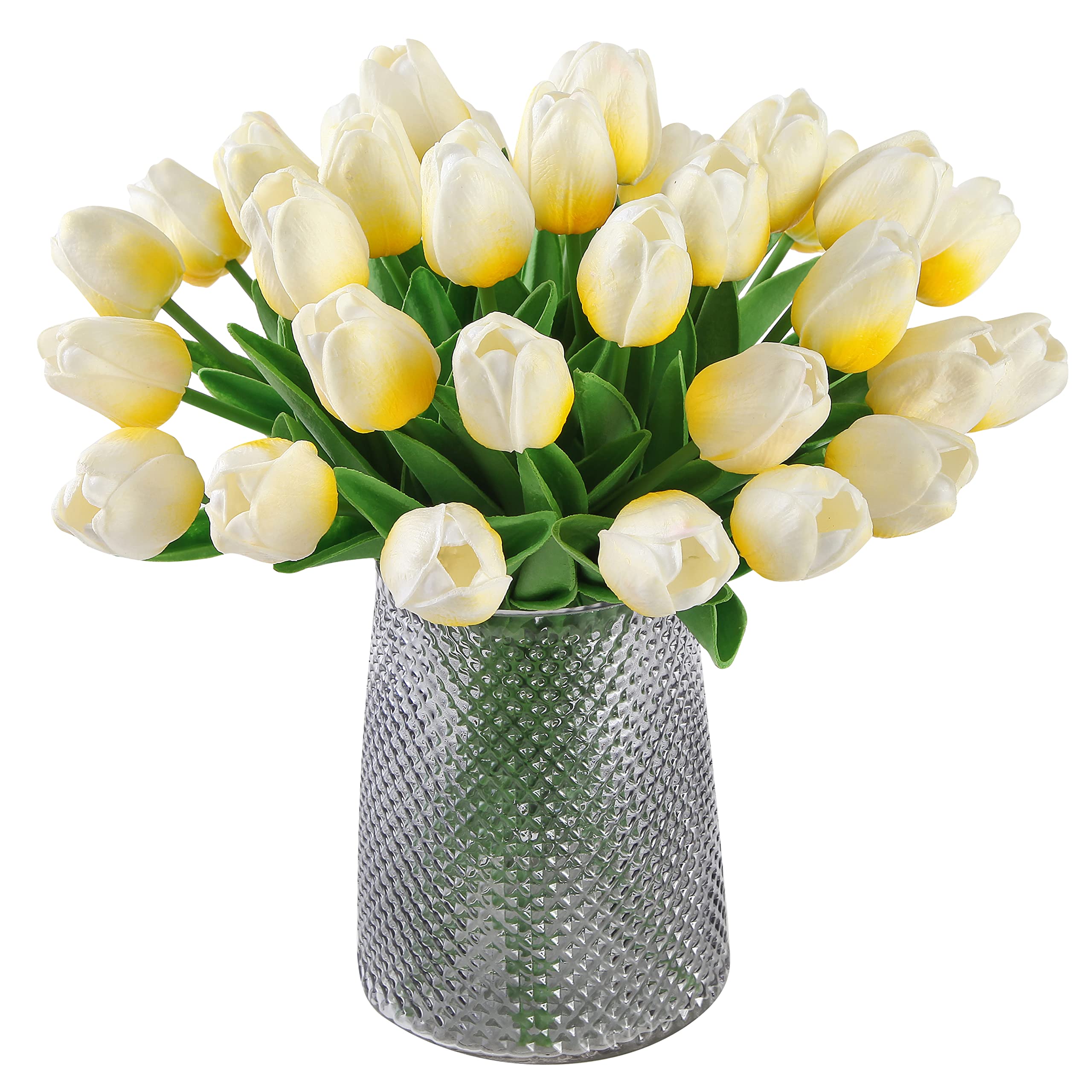 BINDUO 20 Pcs Real Touch Artificial Tulips - PU Faux Flowers for Home Decor, Bedroom, Kitchen, Wedding, Mother's Day Gifts, Party & Garden Decoration (12.5 Inch, Beige) | Perfect for Spring Centerpieces, DIY Floral Arrangements & Seasonal Home Styling