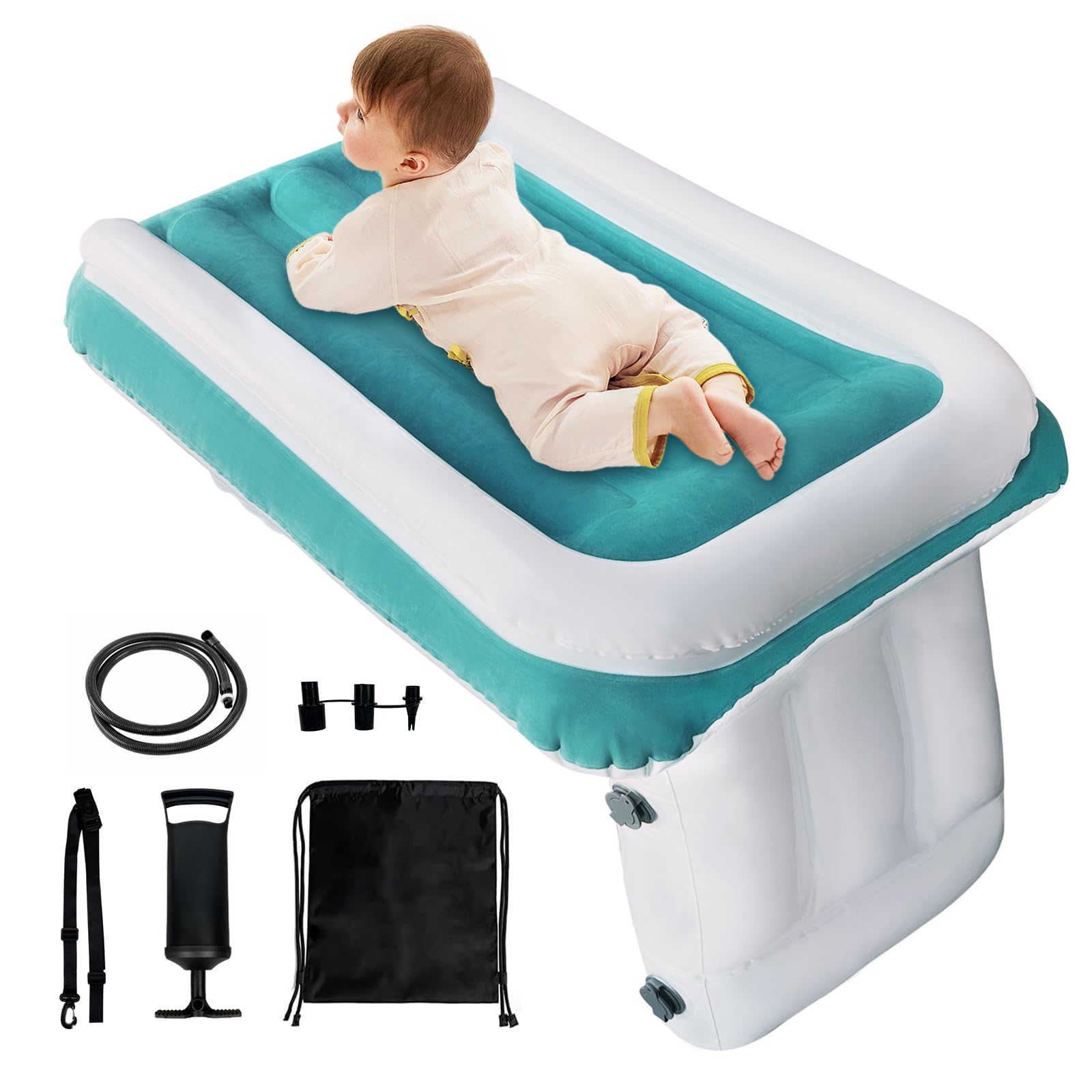 JUANWAN Toddler Airplane Bed - Portable Travel Bed for Kids, Toddler Seat Extender with Safety Belt for Airplane, Train, Car (Blue) | Perfect for Long Flights, Road Trips & Family Vacations