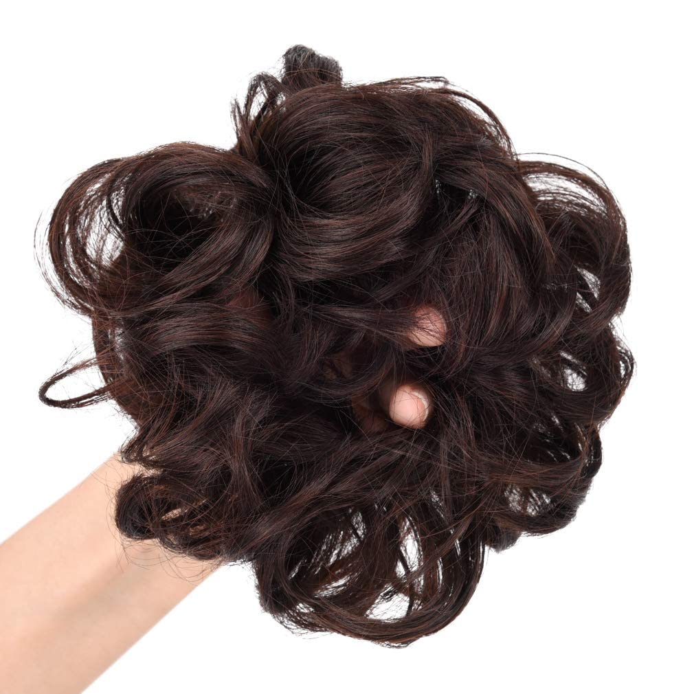 Ritzprime Women's Curly Hair Bride Bun - Brown, Rubber-Free, One Size - Perfect for Weddings, Prom, Cosplay & Special Occasions