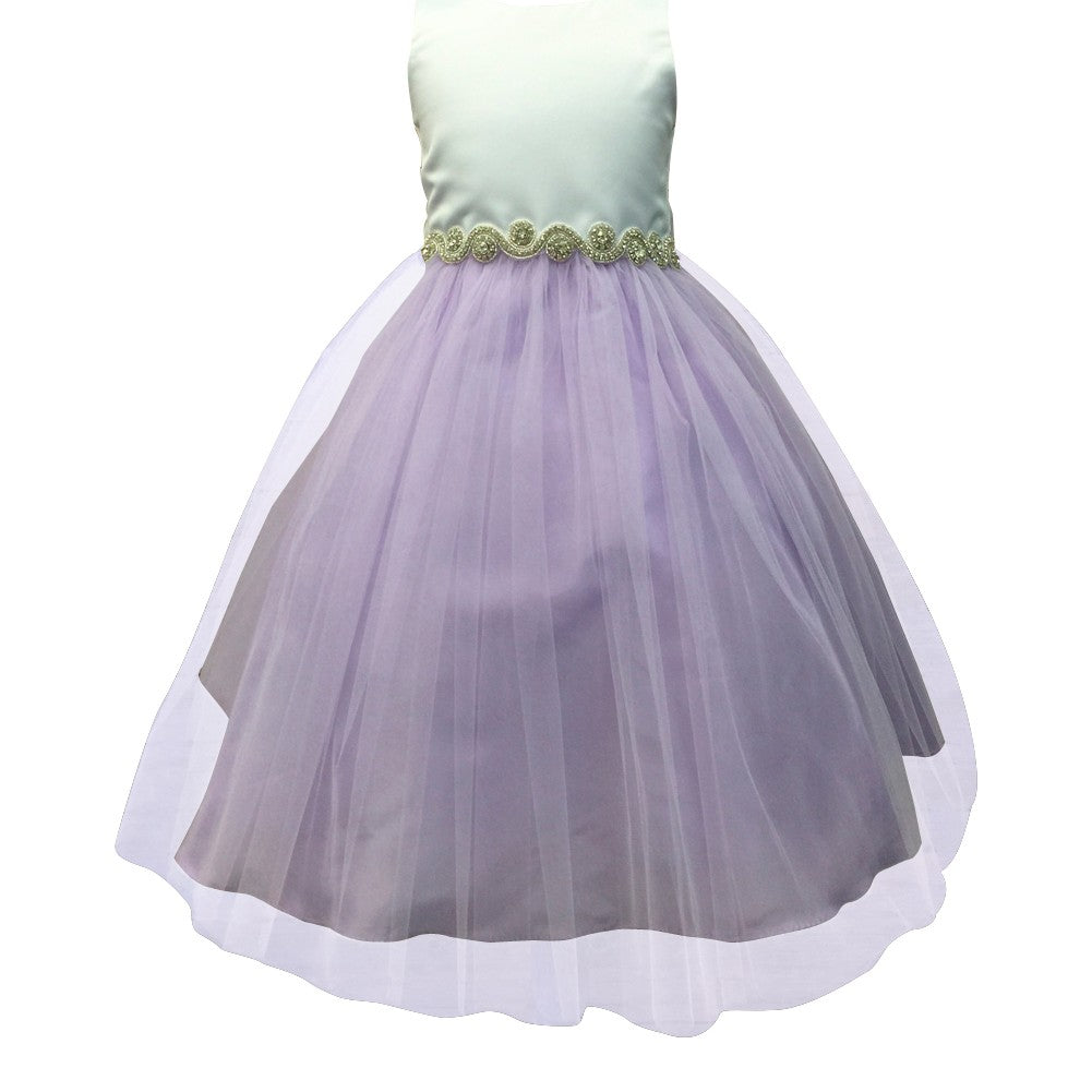 Lilac Satin Tulle Rhinestone Bridesmaid Dress for Big Girls - Size 8-16 | Elegant Formal Gown for Weddings, Prom, and Special Occasions