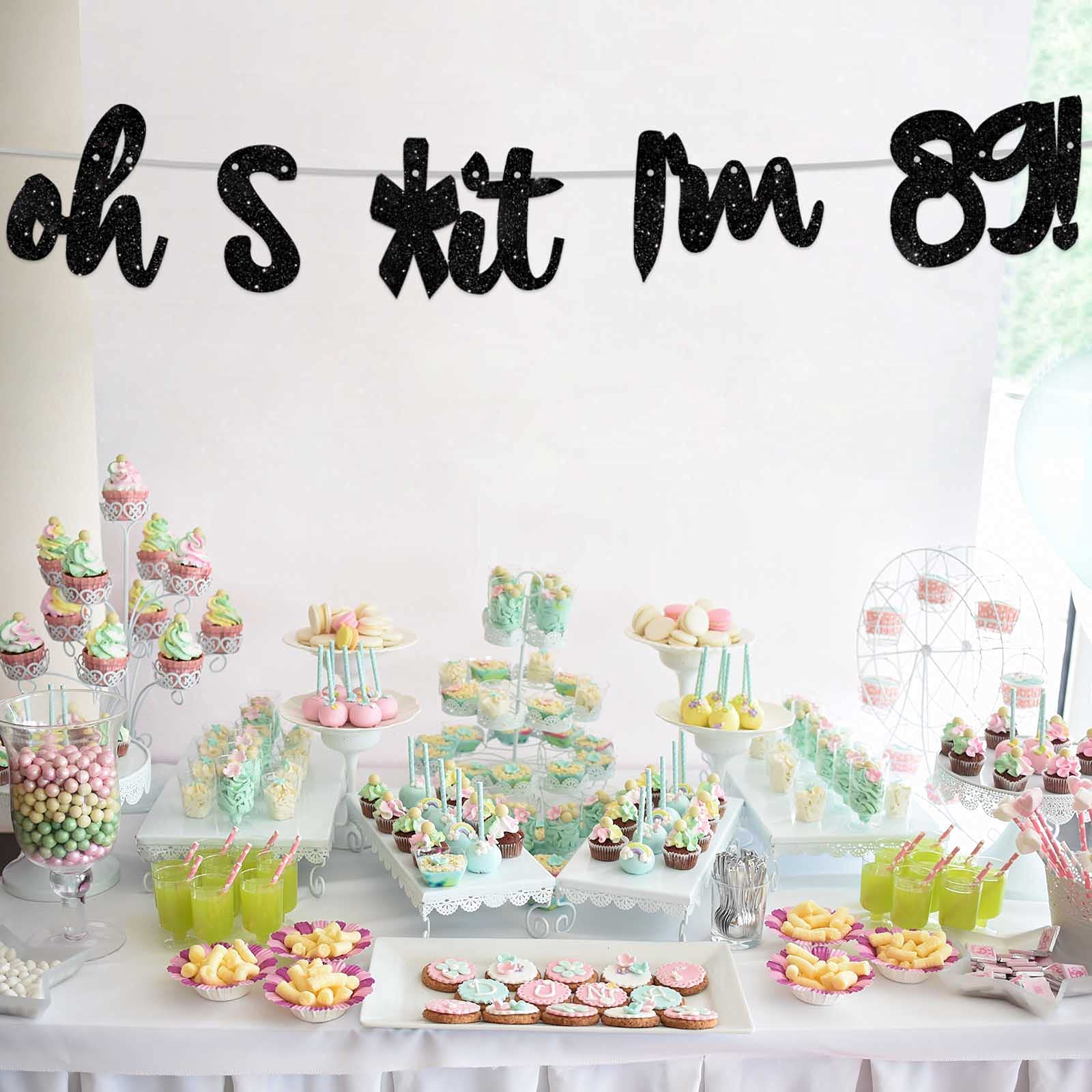 Glitter Black 'Oh I'm 89!' Birthday Banner Backdrop - Happy 89th Birthday Party Decorations for Men & Women - Photo Studio Props, Flags & Party Supplies Kit - Perfect for 89th Birthday Celebrations, Milestone Parties & Photo Booths