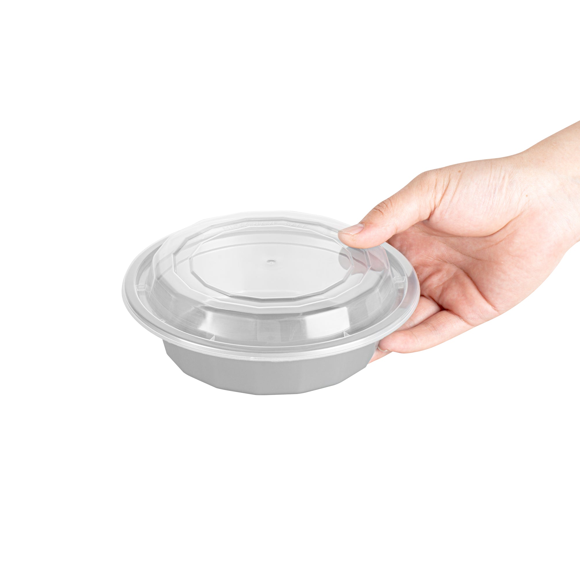 16 oz Round Silver Plastic To-Go Containers with Clear Lids - Microwave Safe, 6.25