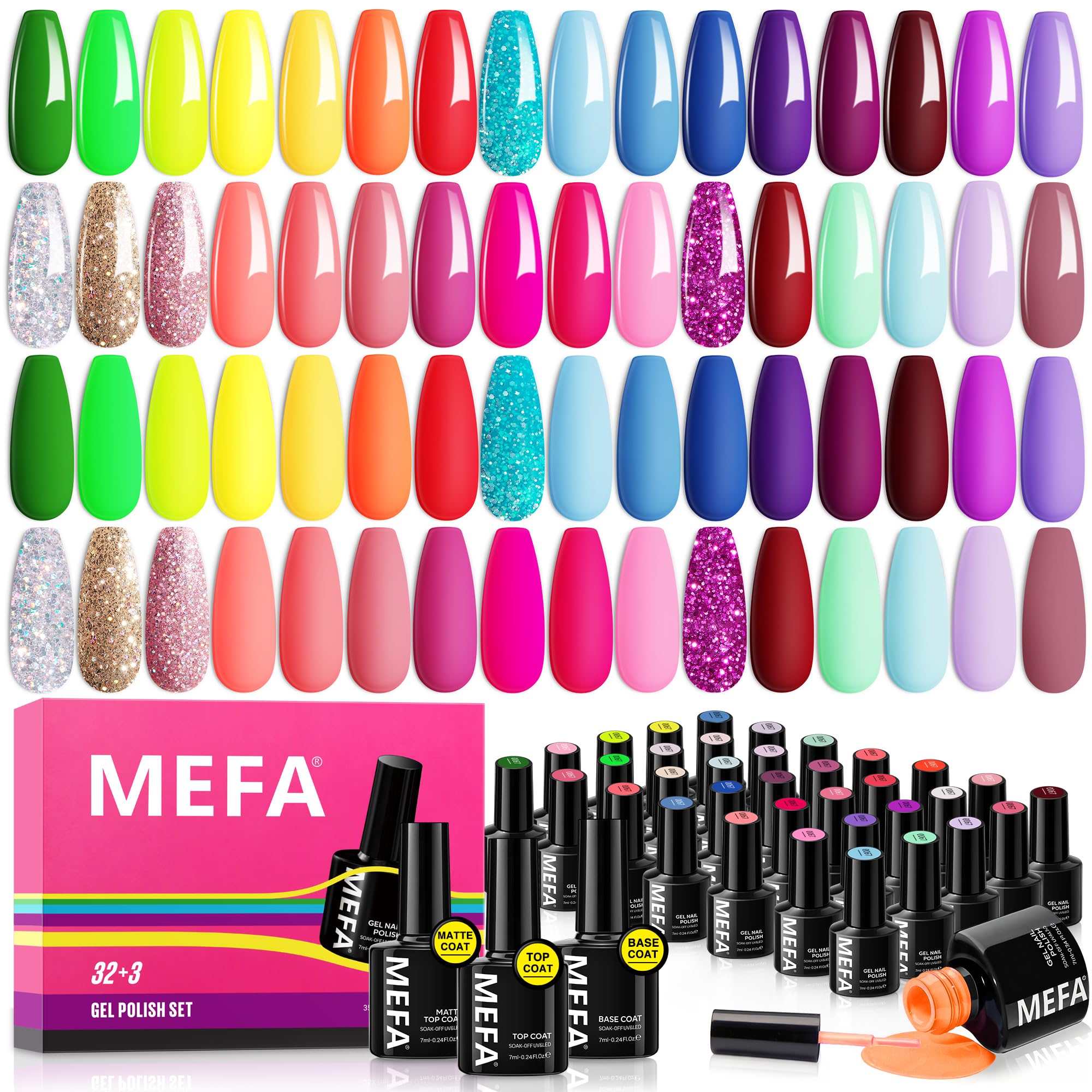 35 Pcs Gel Nail Polish Set - 32 Neon Colors for Summer Manicure | DIY Nail Art Kit for Beginners & Salon Use
