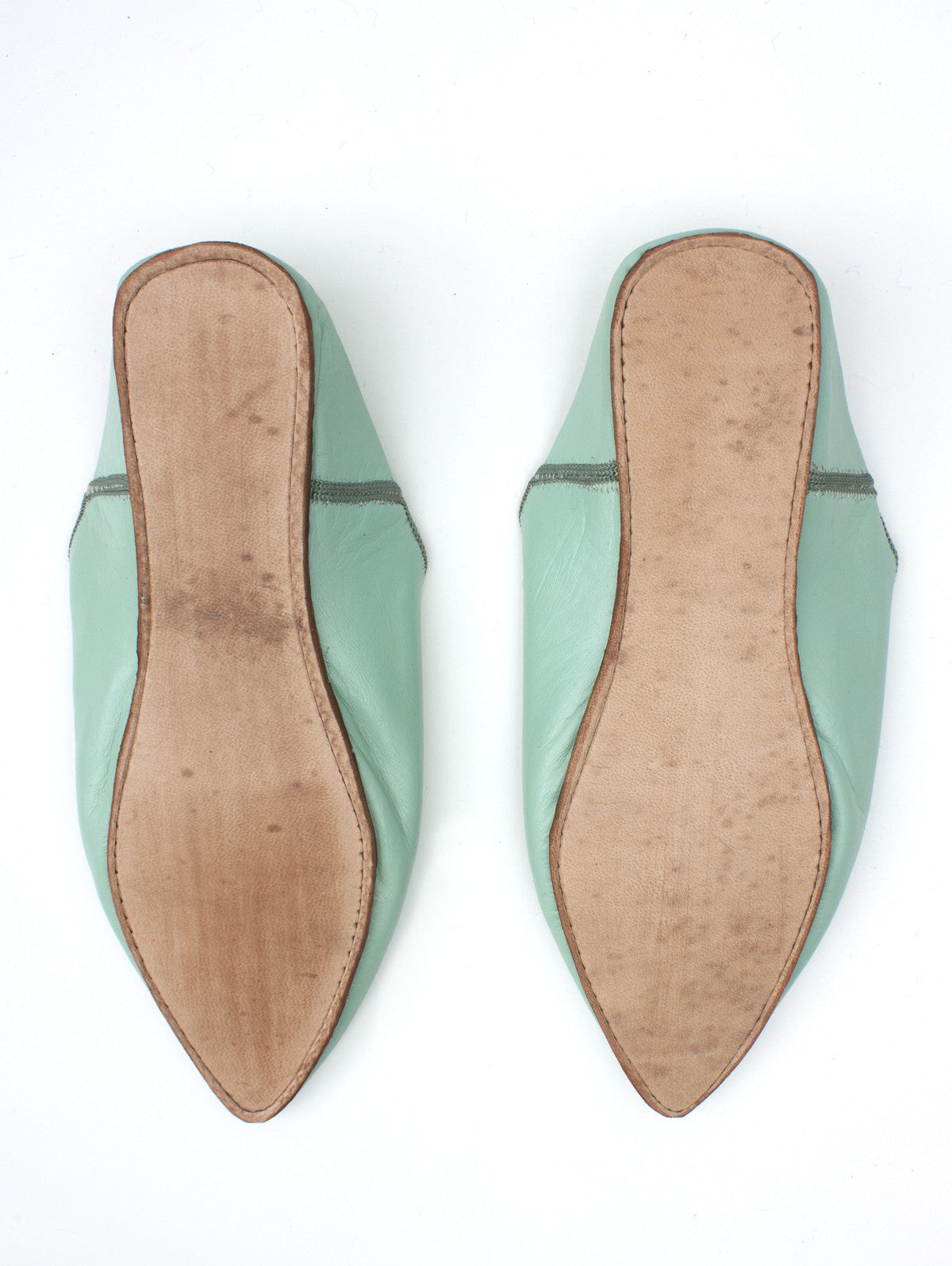 Authentic Moroccan Plain Pointed Babouche Slippers - Sage Green | Comfortable Leather House Shoes for Men & Women | Perfect for Home, Lounge & Cultural Fashion