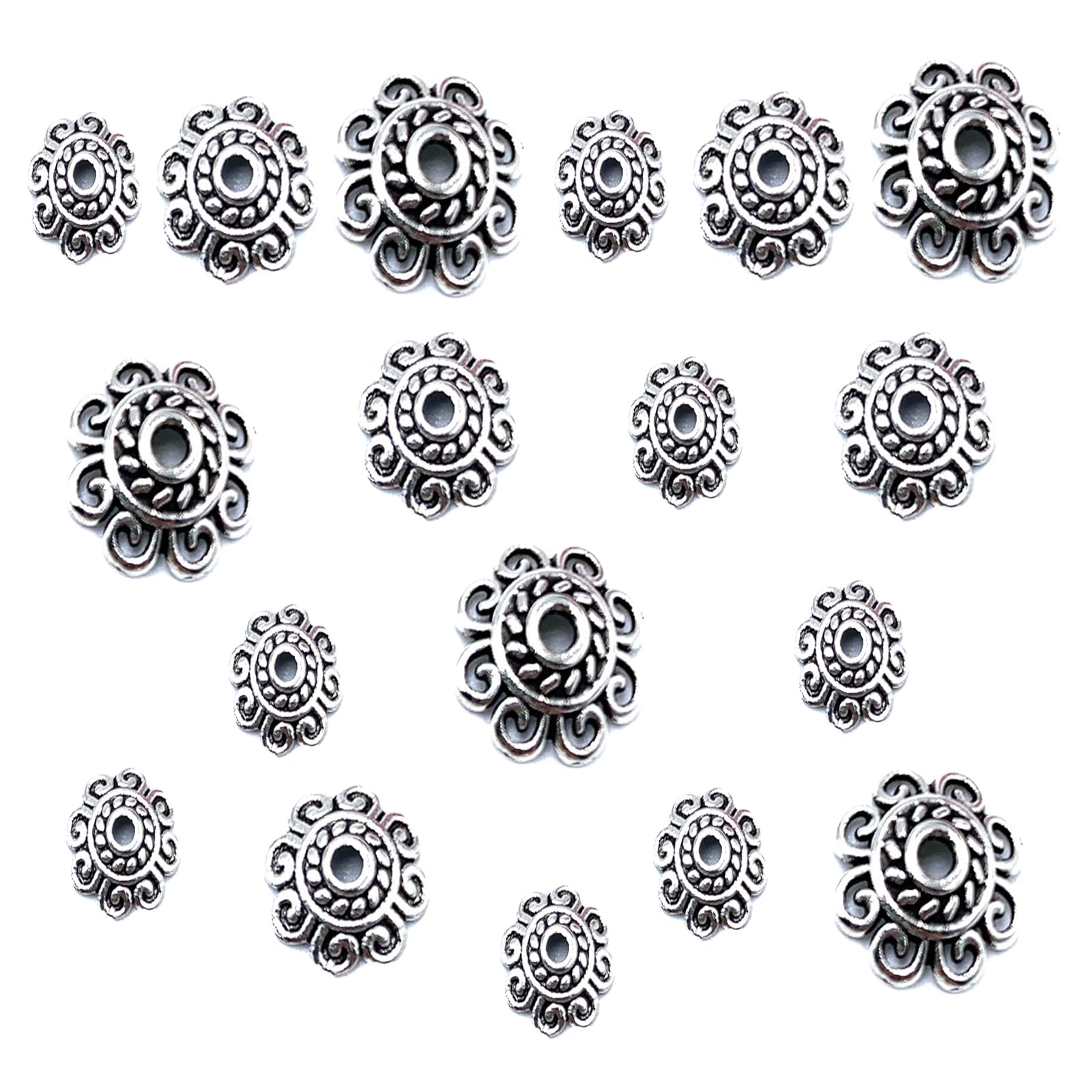 200PCS Silver Spacer Beads & End Caps for Jewelry Making - DIY Metal Flower Beads, Bracelet & Necklace Charms - Perfect for Earrings, Pendants & Craft Projects