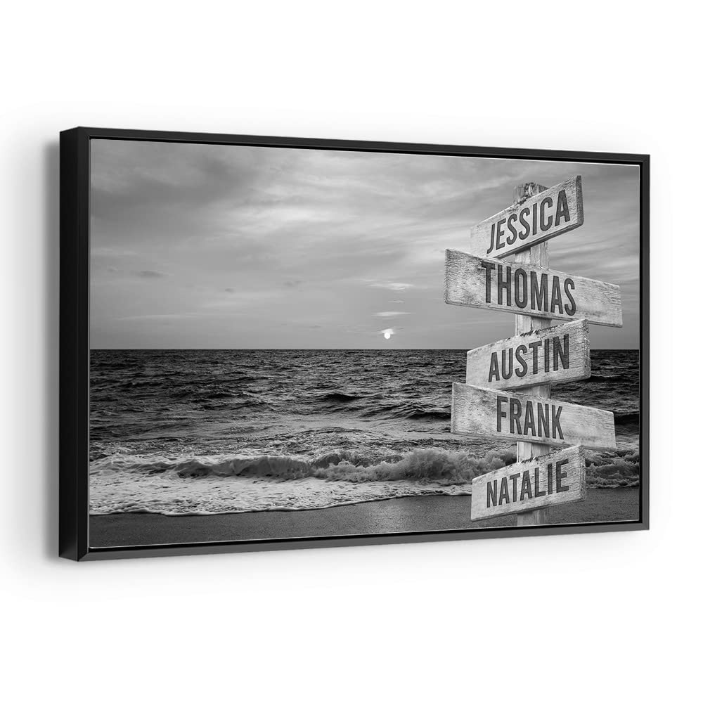 Personalized Ocean Sunset Canvas Print - Custom Name Artwork in 18x12 Modern Black Frame - Unique Home Decor Gift for Him or Her - Perfect for Living Room, Bedroom & Anniversary Presents