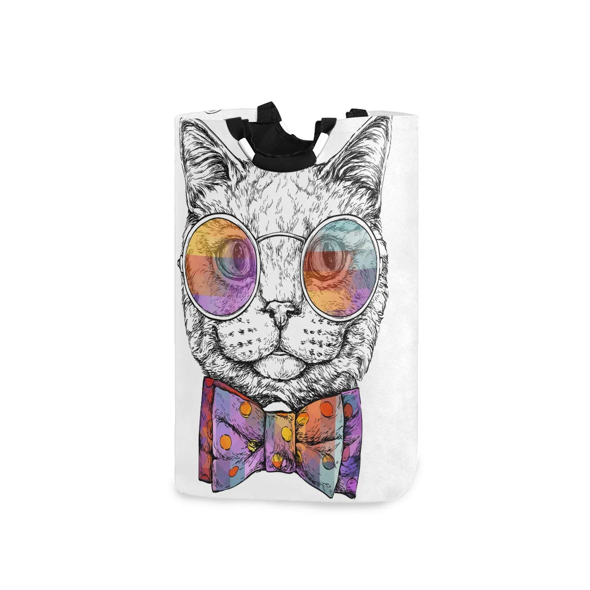 RunningBear Collapsible Laundry Hamper with Cat Portrait - Large Capacity Washing Clothes Basket for Bathroom, Bedroom & Dorm Room | Space-Saving Storage Solution