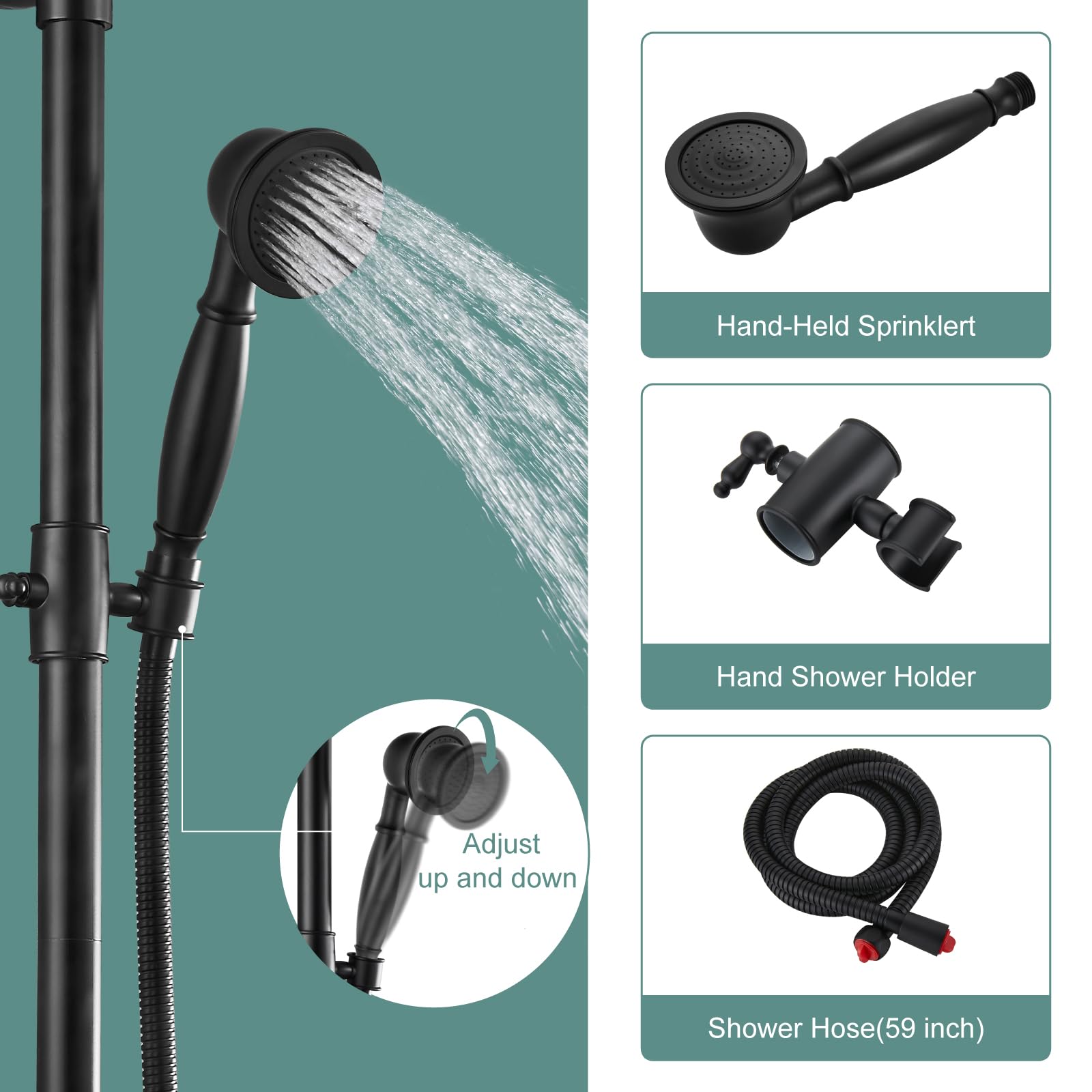 Matte Black Exposed Pipe Shower System - 8 Inch Rainfall Shower Head & Handheld Sprayer Combo with Single Handle Brass Faucet for Modern Bathroom | Dual Function Shower Set for Luxurious Spa Experience at Home