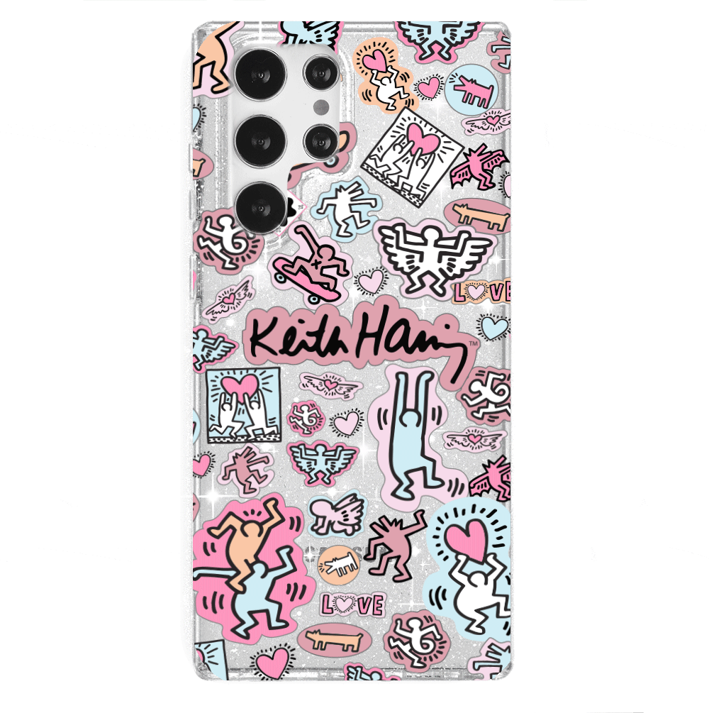 Keith Haring Pastel Glitter Samsung Phone Case - Trendy Protective Cover for Galaxy S21/S20/Note 20 - Cute Artistic Design for Everyday Use & Gift Giving