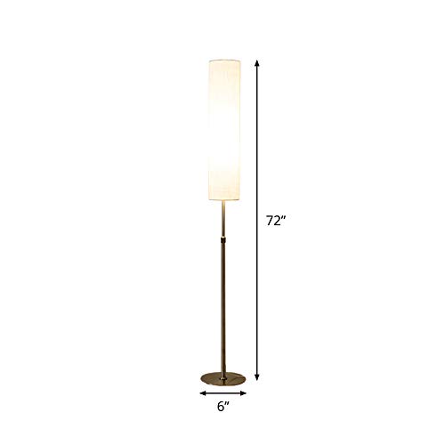 Modern LED Floor Lamp with Cylinder Fabric Shade - Minimalist White Standing Light for Living Room, Bedroom & Hotel - Perfect for Reading, Bedside Nightstand & Ambient Lighting