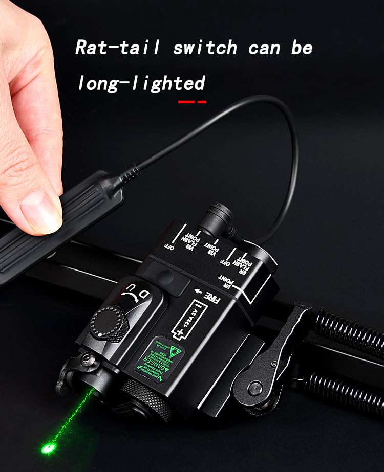 Metal DL-Mini Box Laser Sight with Quick Release Base Mount | IR + Red/Green/Blue Laser | Strobe/Constant Modes | Remote Pressure Switch | Fits 20mm Picatinny Rail (Green Laser) - Perfect for Tactical Shooting, Hunting & Airsoft