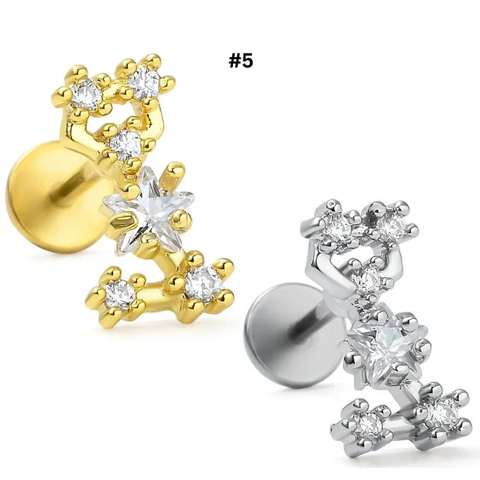 20G Surgical Steel Cartilage Earrings - Star & Moon Studs for Helix, Tragus, Conch Piercing | Hypoallergenic Body Jewelry for Women & Men | Perfect for Everyday Wear & Special Occasions