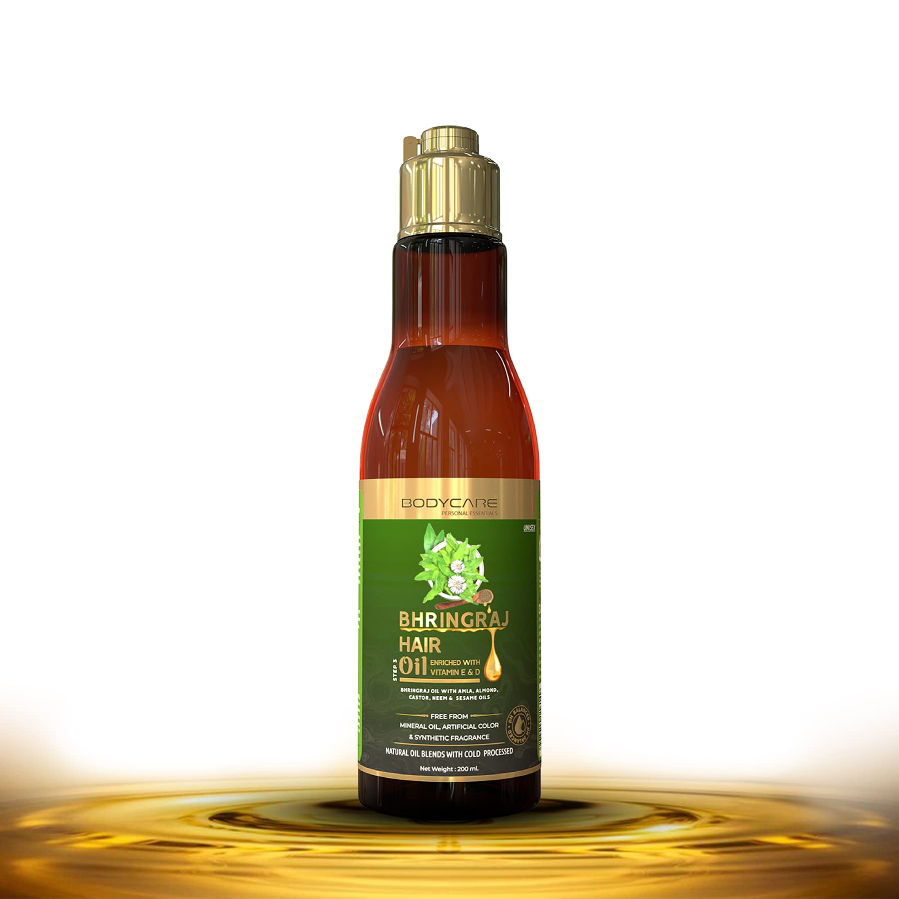 Bhringraj Hair Oil for Men & Women - Ayurvedic Formula with Amla, Castor, Neem & Sesame Oils | Vitamin E & D Enriched Natural Oil for Hair Growth | Anti-Dandruff & Hair Fall Solution | 100% Chemical Free | 200ml | Perfect for Daily Hair Care & Scalp Massage