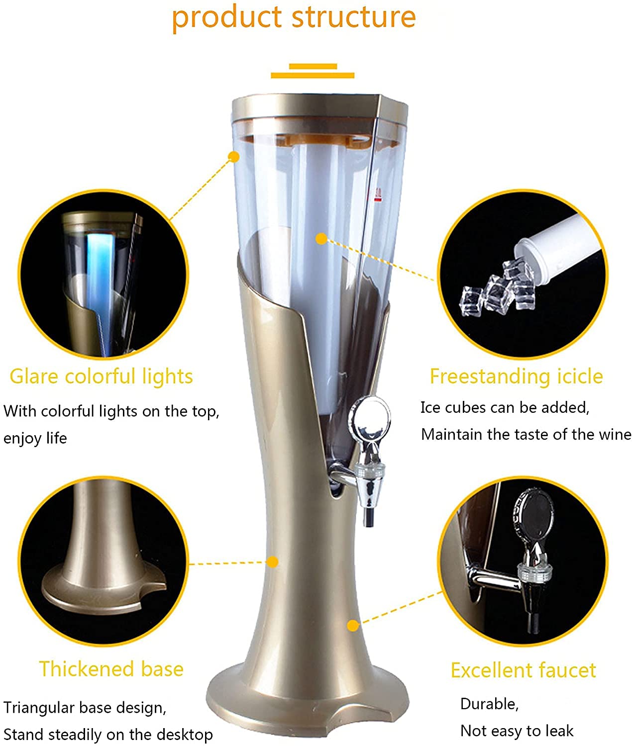 3L LED Beer Tower Dispenser with Ice Cooling & Tap - Perfect for Home, Bar & Party Beverage Dispensing | Beer Column & Drink Dispenser for Chilled Draft Beer