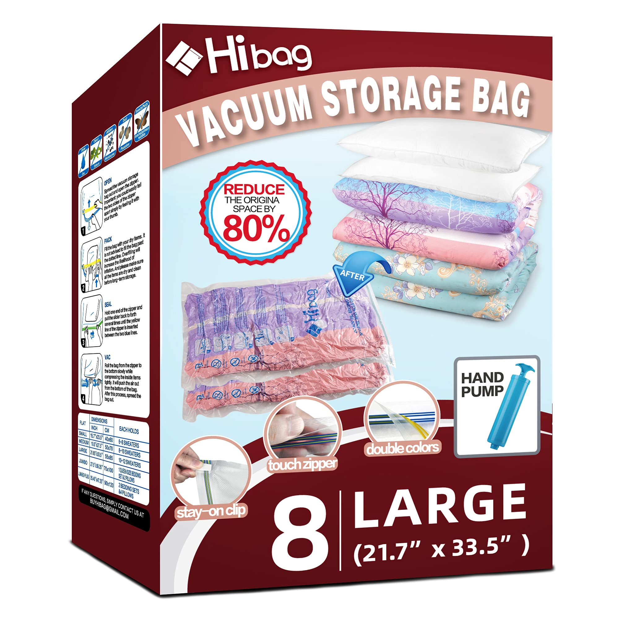 8 Large Vacuum Storage Space Saver Bags with Hand Pump | Compact Home Organization & Travel Packing Solution | Perfect for Clothes, Blankets & Seasonal Items