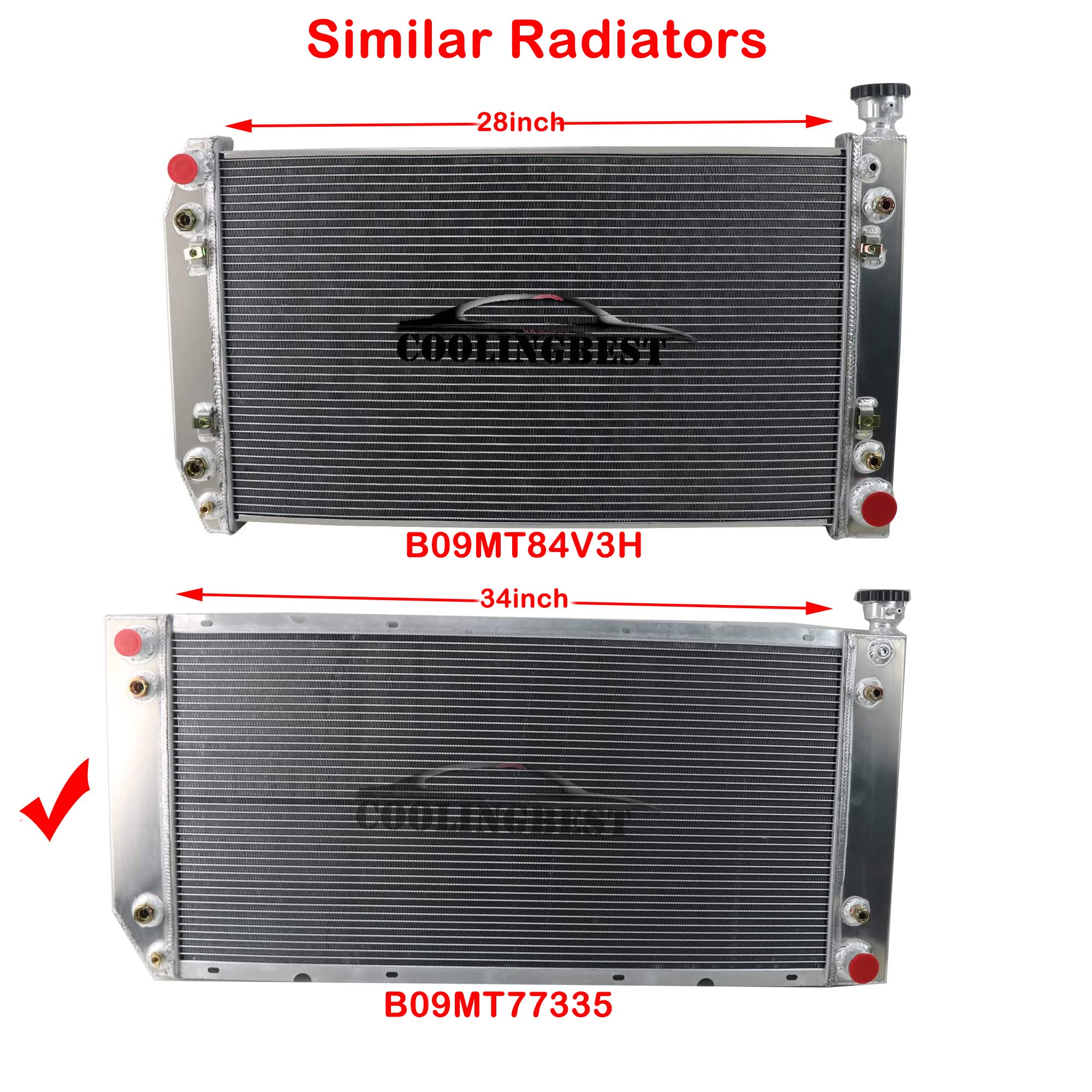 1994-2000 Chevy/GMC C1500 C2500 C3500 K1500 K2500 K3500 Suburban Tahoe Yukon Truck 3 Row Aluminum Radiator with Electric Fan Shroud & Thermostat Kit - 5.7L/7.4L V8 Crossflow Radiator Combo for Improved Engine Cooling & Performance
