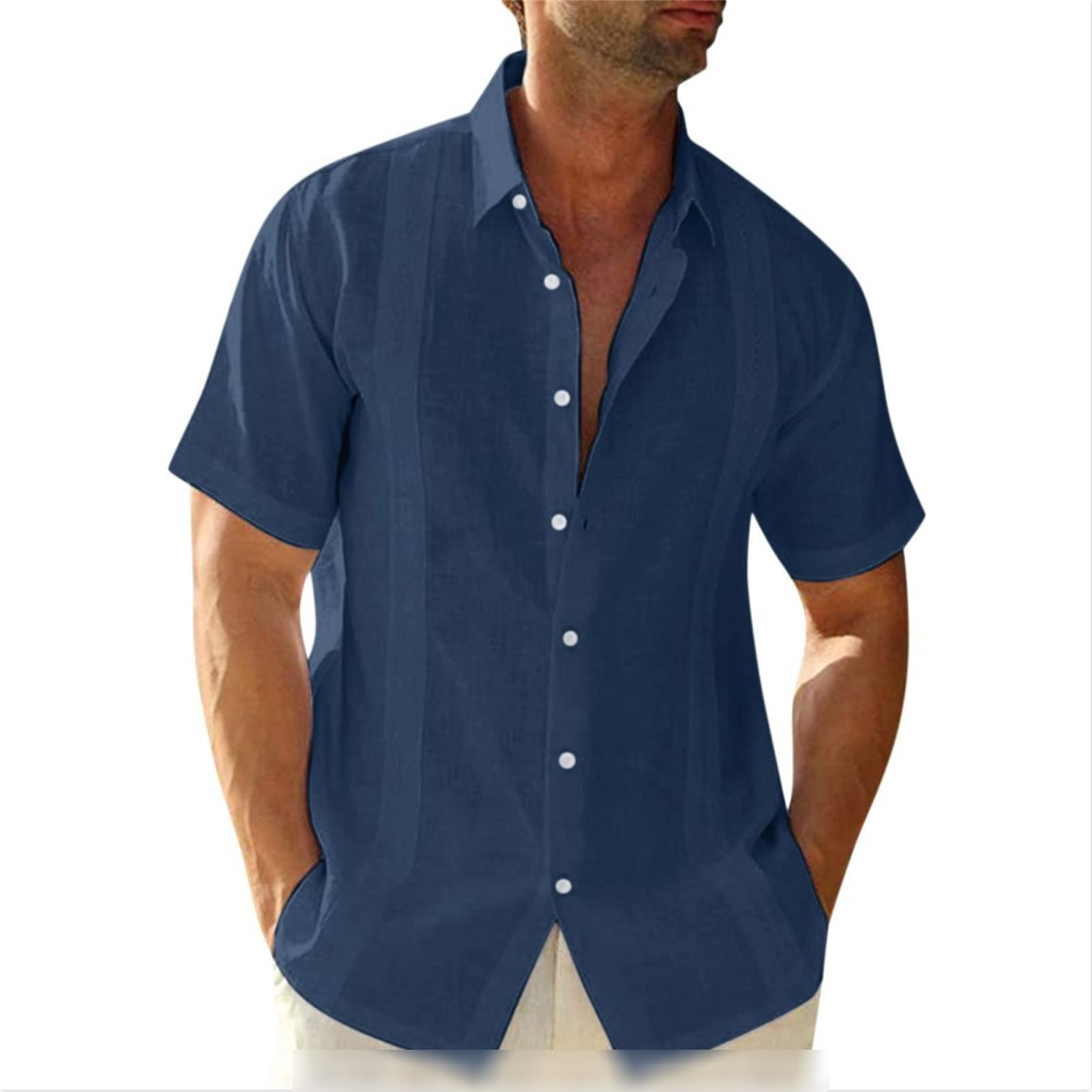 **Maiyifu-GJ Men's Short Sleeve Cotton Linen Shirt - Lightweight Summer Button Down Casual Shirt for Tropical Holiday, Beach Vacation & Outdoor Activities**