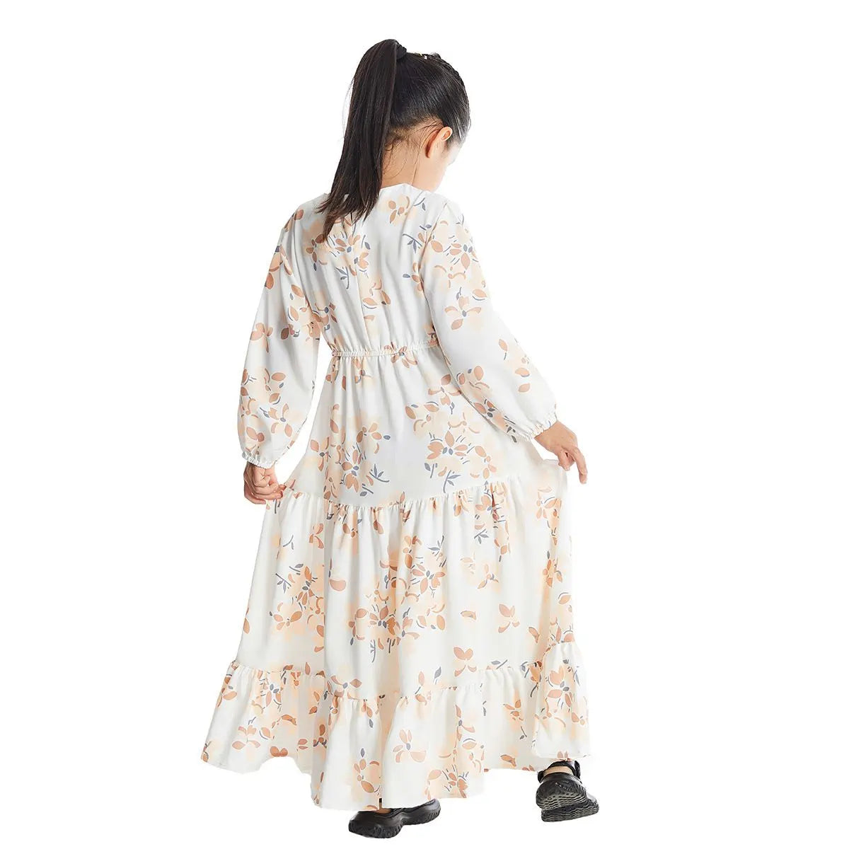 Elegant Floral Printed Middle Eastern Arab Abaya Dress for Women - Modest Islamic Fashion #25621 | Perfect for Prayer, Eid, and Special Occasions